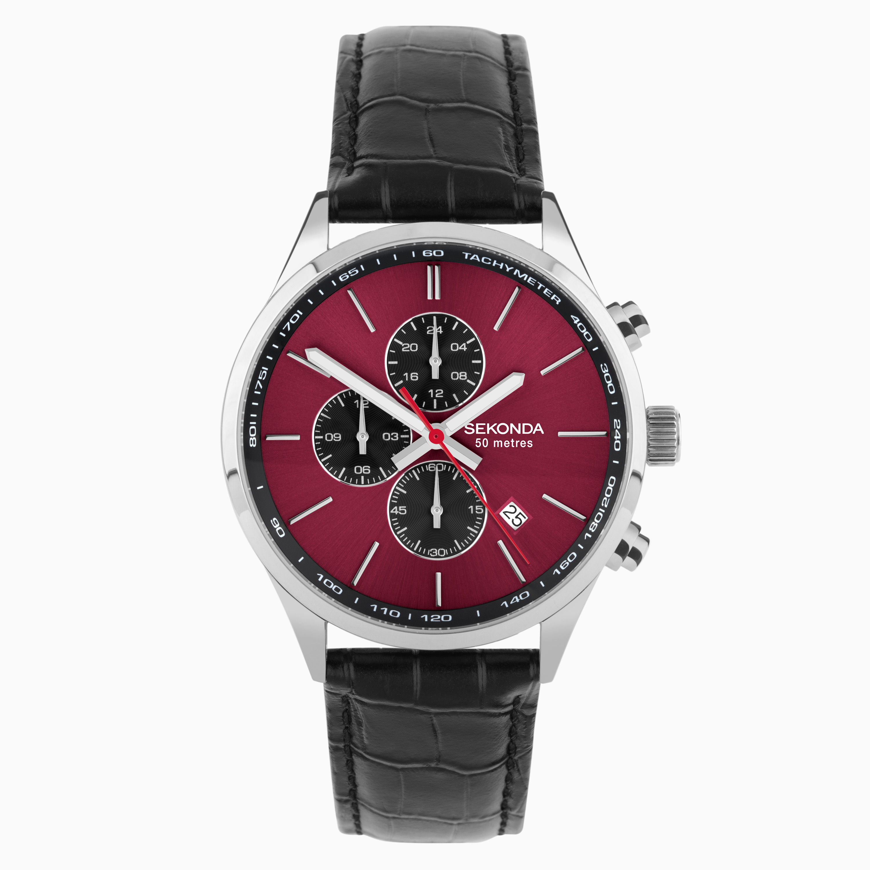 Sekonda Endurance Men s Sports Dual Time Watch 30145 Round Black Leather Strap Red Dial Sports Collection Sekonda