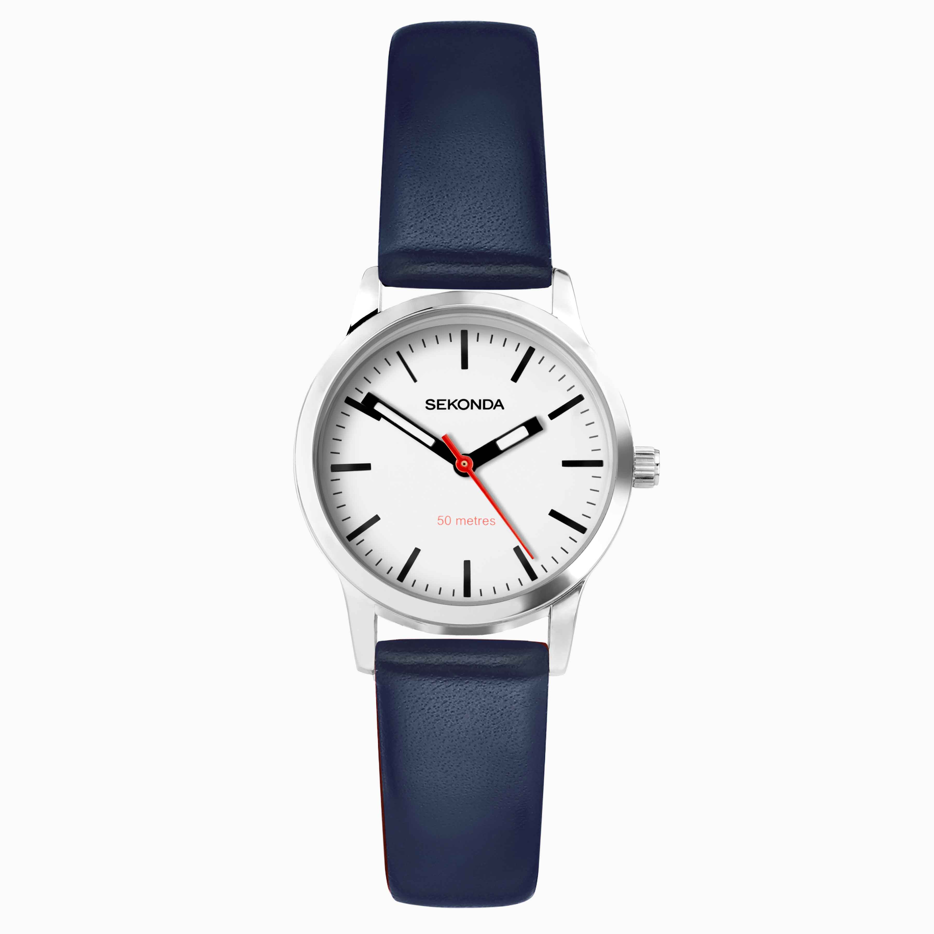 Sekonda Women's Silver/Blue/White Nordic Watch | Case & Leather Strap With Dial | 40484