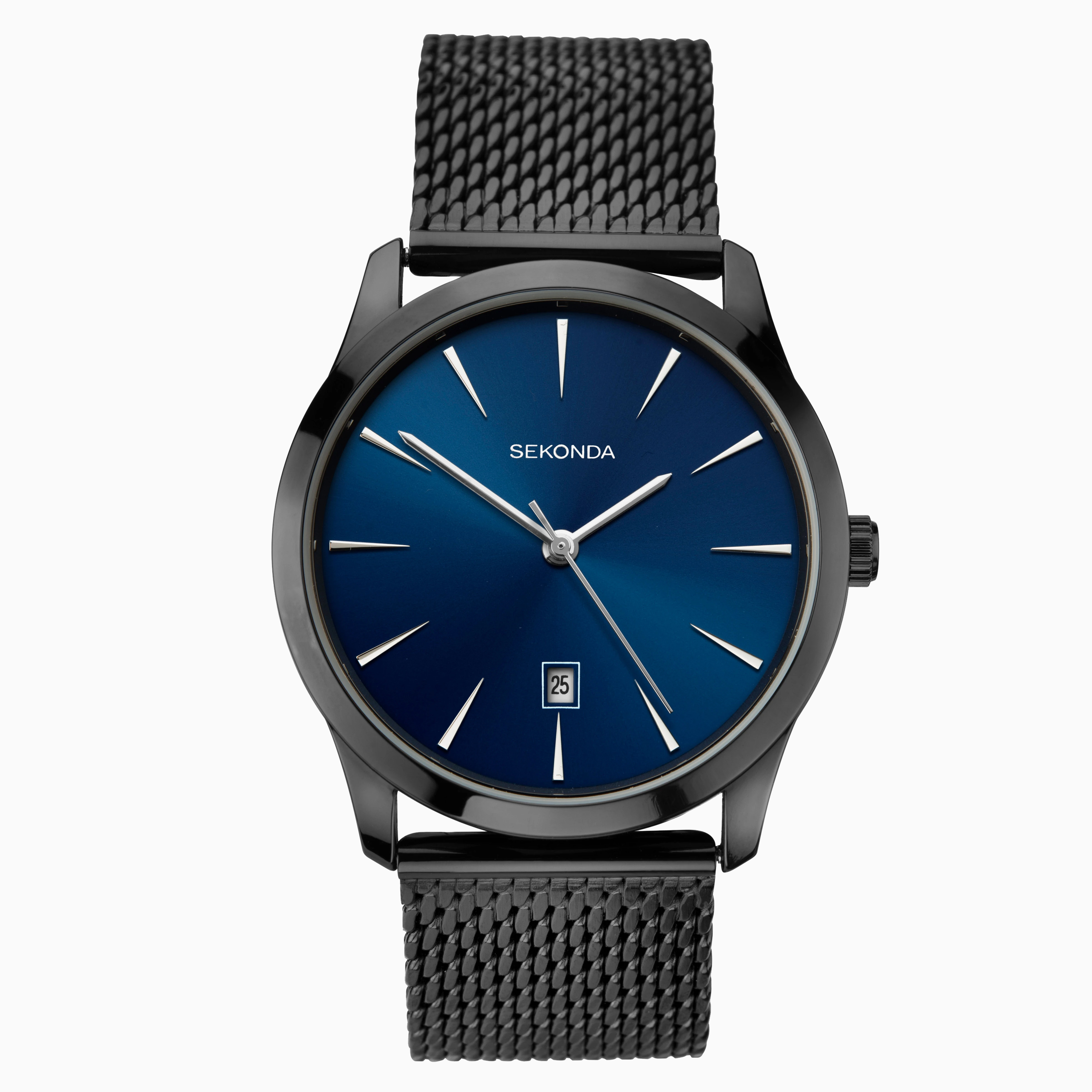 Sekonda men's blue dial black rubber strap watch sales