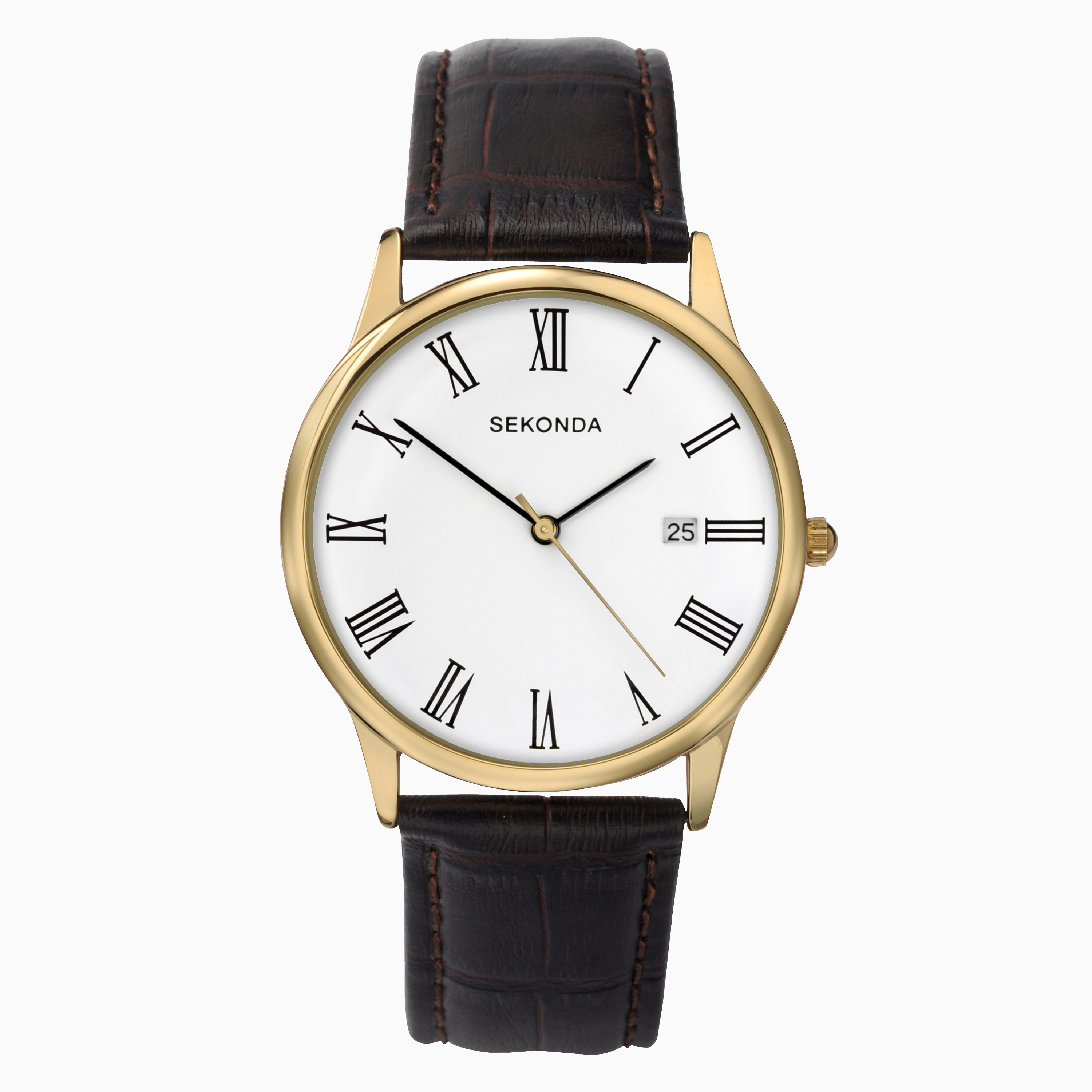 Sekonda Men's Watch | Gold Case & Leather Upper Strap with White Dial | 3676