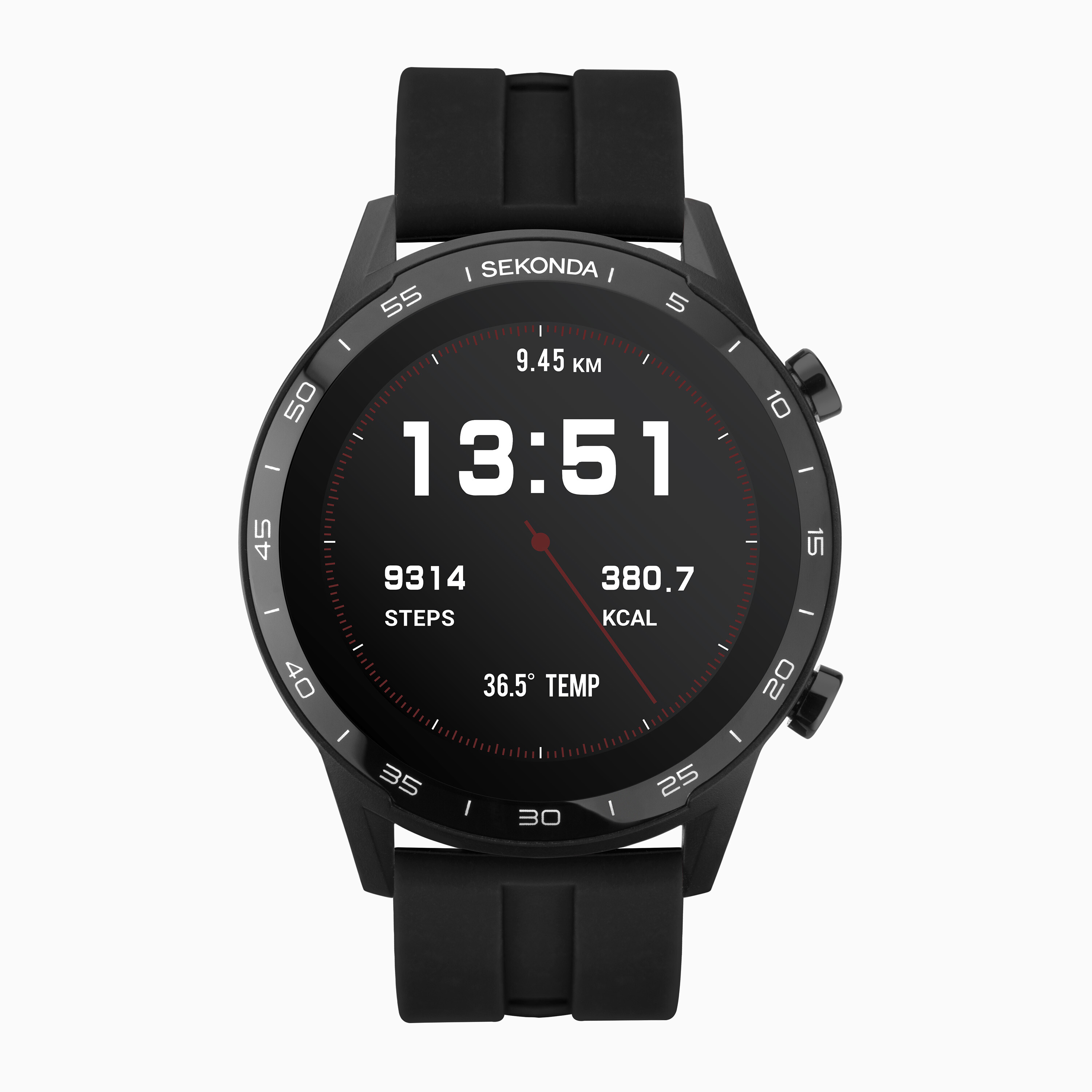 Sekonda Active Smartwatch 1909 Round 45mm Black Silicone Strap Black Dial Sekonda