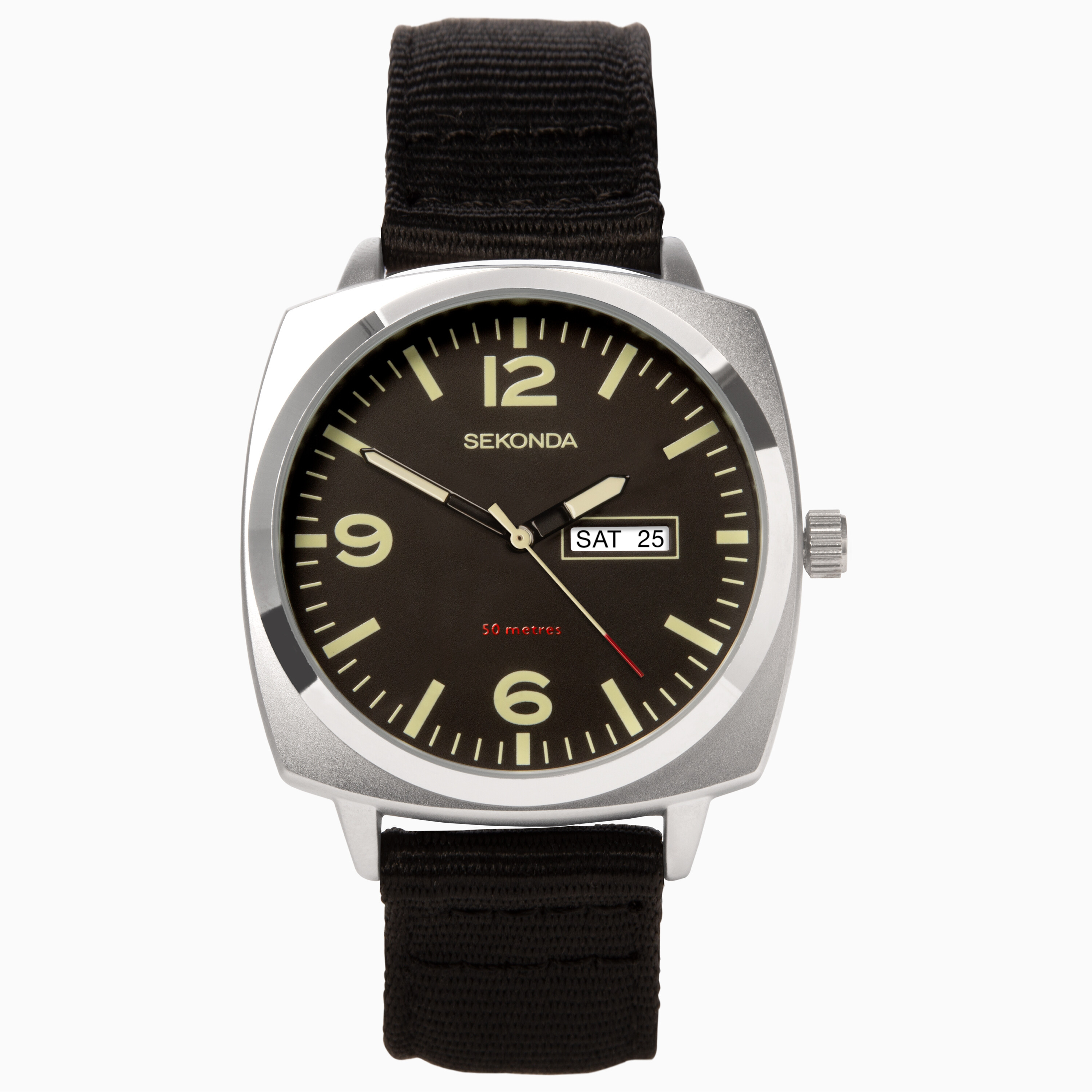 Sekonda Men s Sport Watch 1992 Cushion Black Canvas Strap Black Dial Sport Collection Sekonda