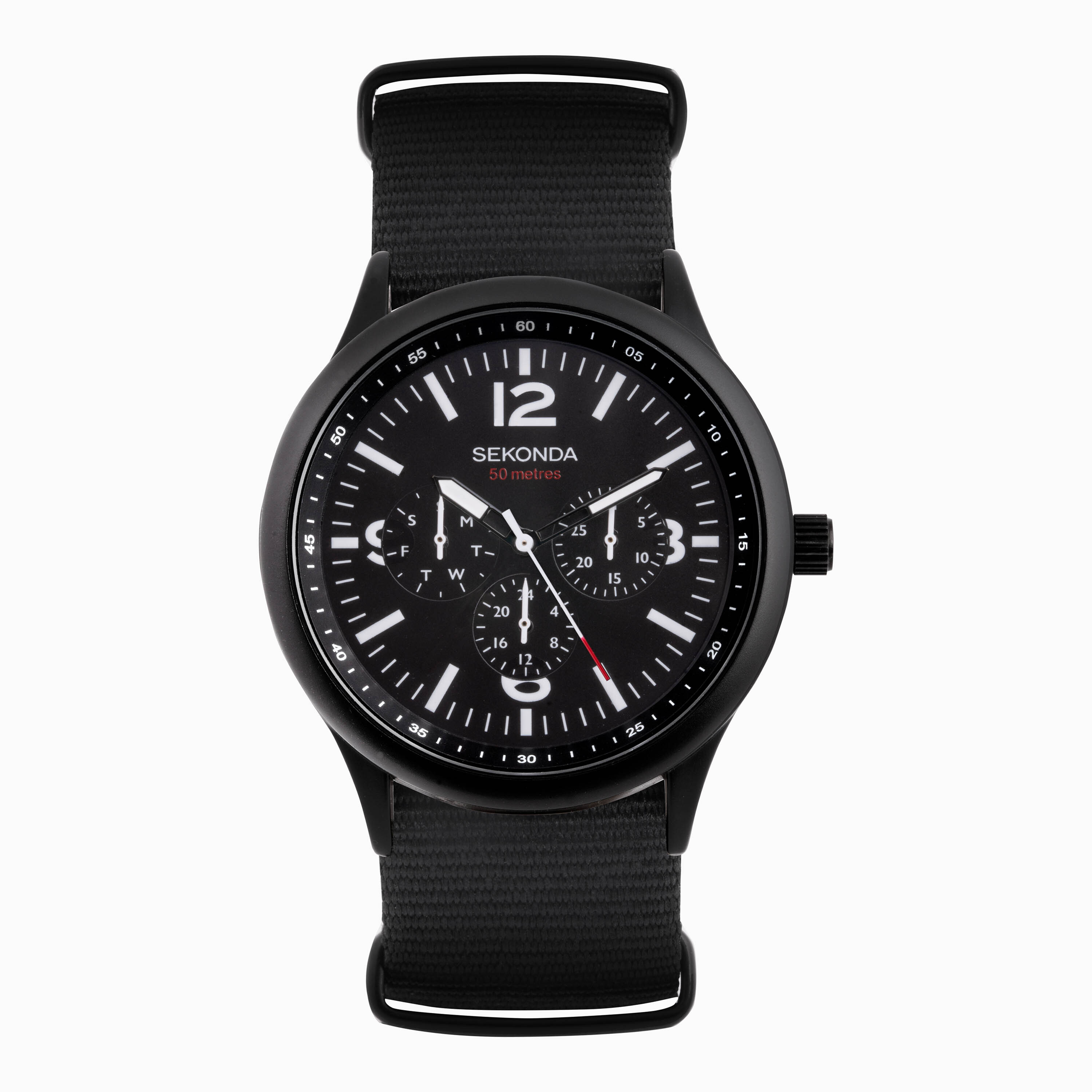 Sekonda Sekonda Pilot Men's Watch | Black Alloy Case & Black Canvas Strap with Black Dial | 30004