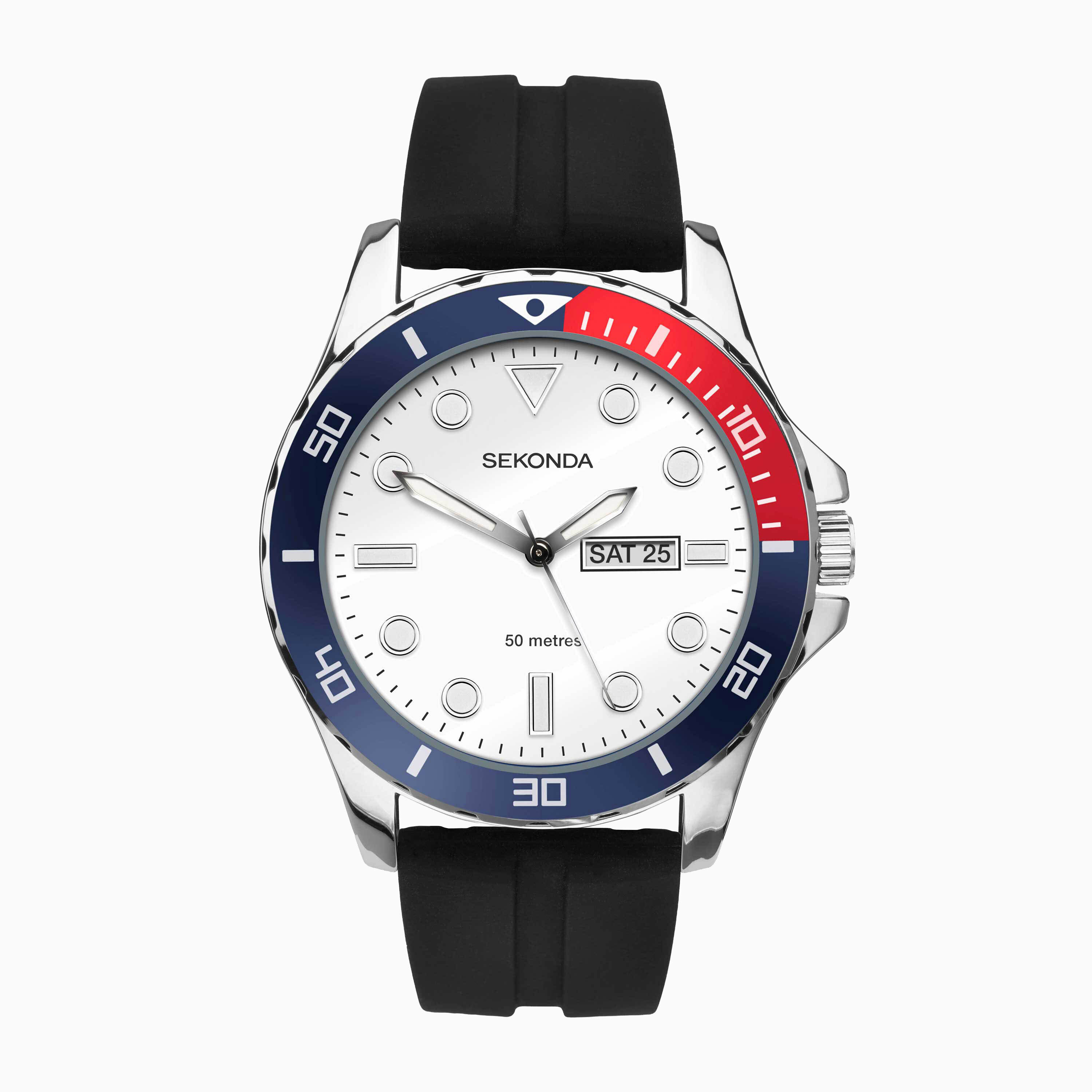 Sekonda Balearic Men's Watch | Silver Case & Black Silicone Strap | 30356