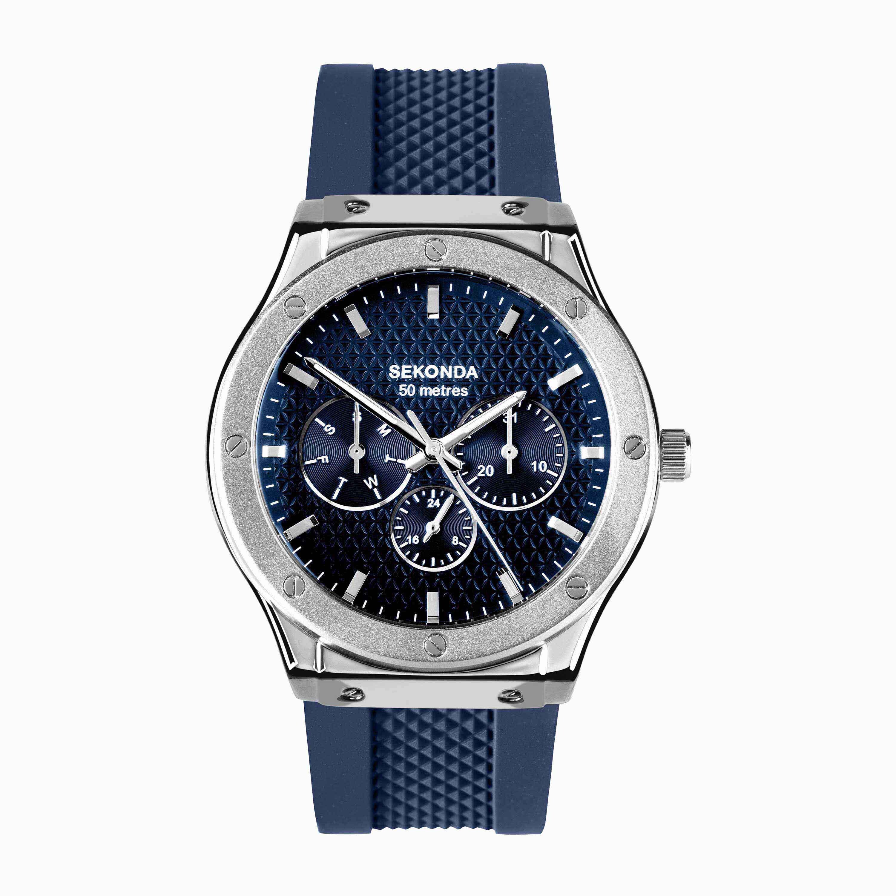 Sekonda Titan Men's Watch | Silver Case & Blue Silicone Strap | 30358