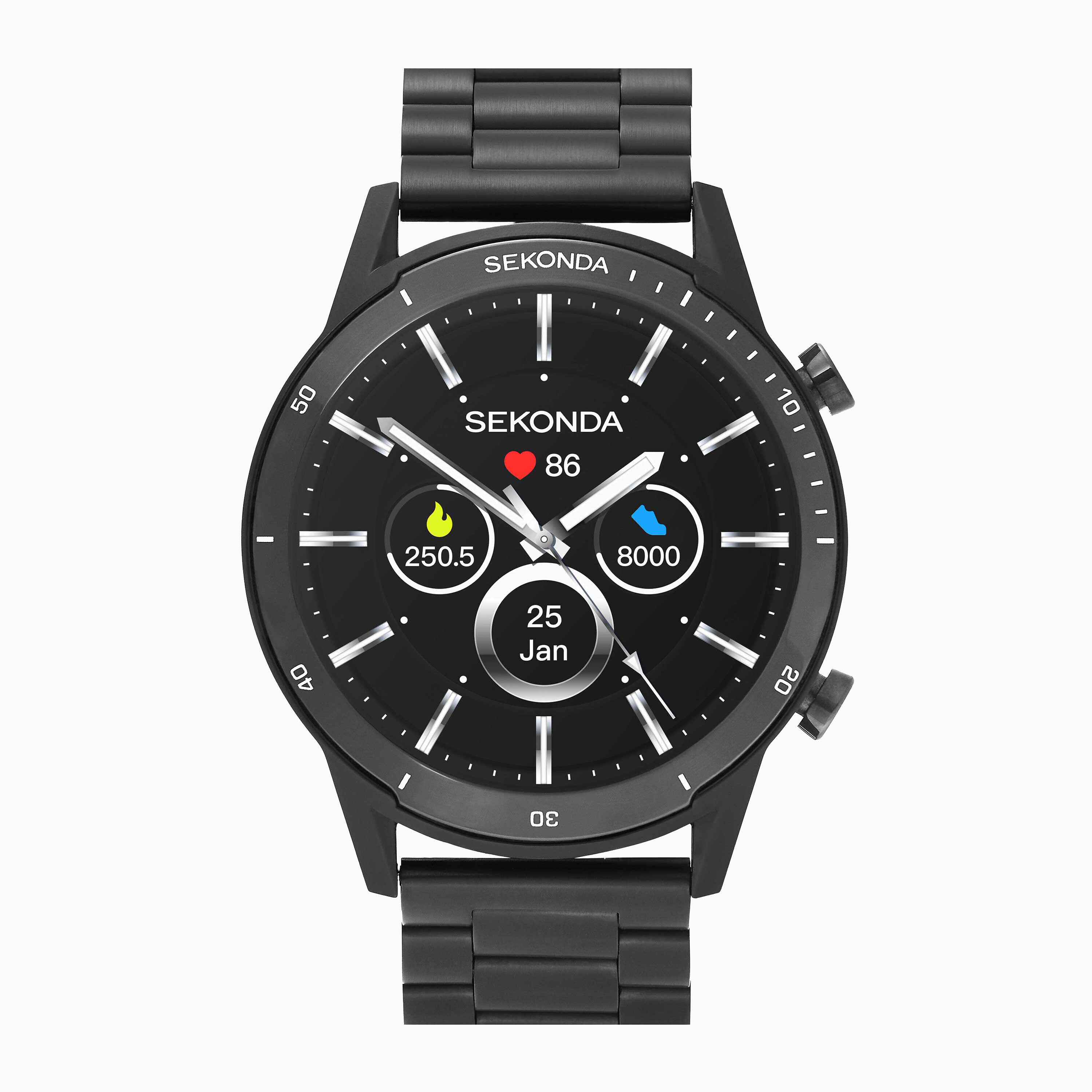 Sekonda Active Lux Smart Watch | Black Case & Stainless Steel Bracelet | 30368