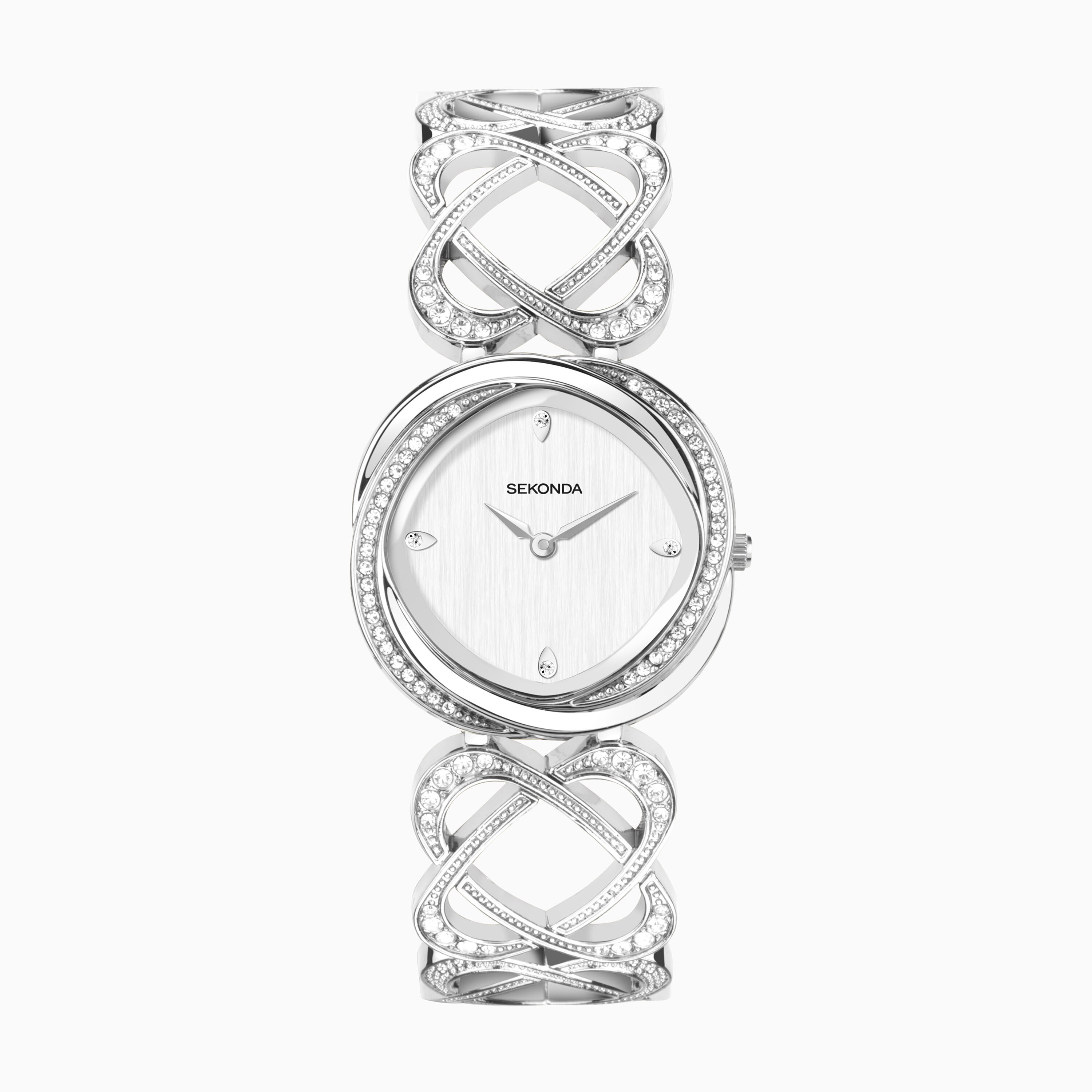Sekonda Hidden Hearts Ladies Dress Watch 40507 Round Silver Alloy Bracelet Silver Dial Sparkle Collection Sekonda