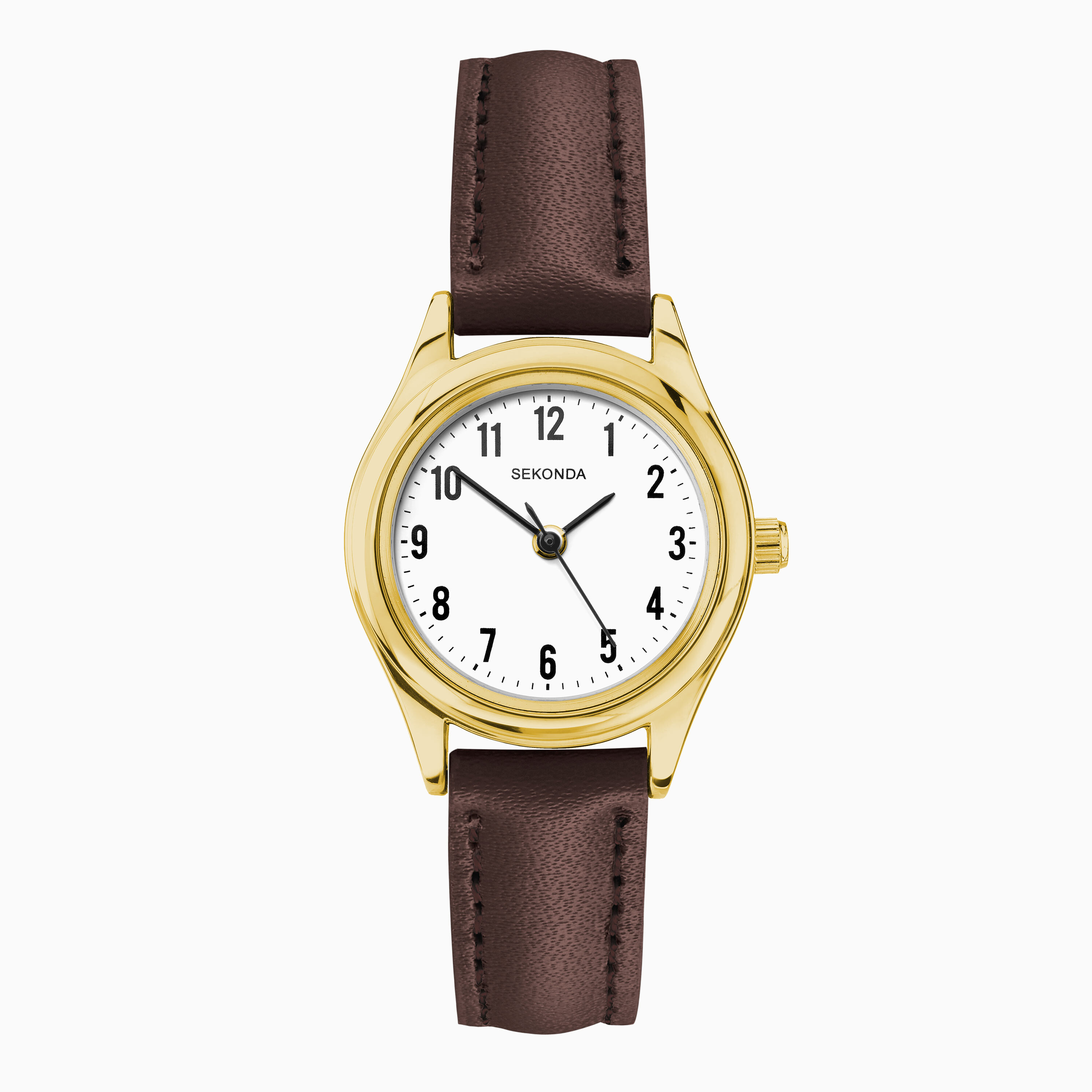 Sekonda Sekonda Evans Ladies Watch | Gold Alloy Case & Brown Leather Strap with White Dial | 40714