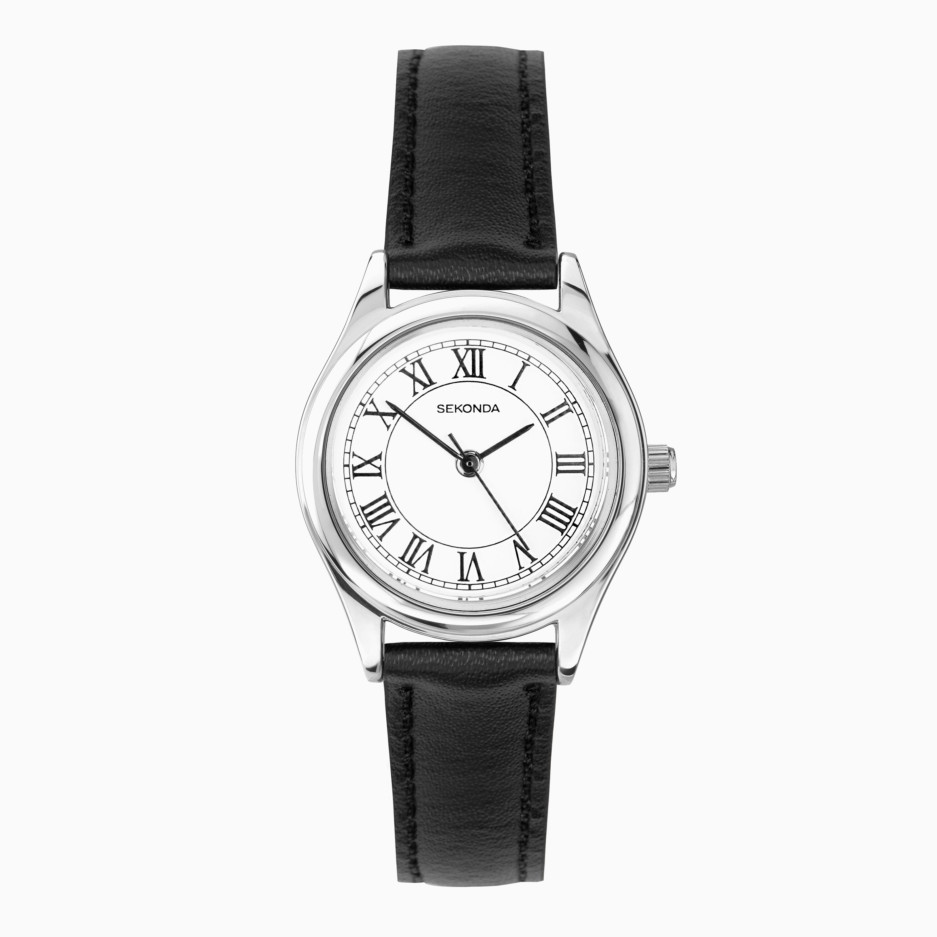 Sekonda Sekonda Evans Ladies Watch | Silver Alloy Case & Black Leather Strap with White Dial | 40715