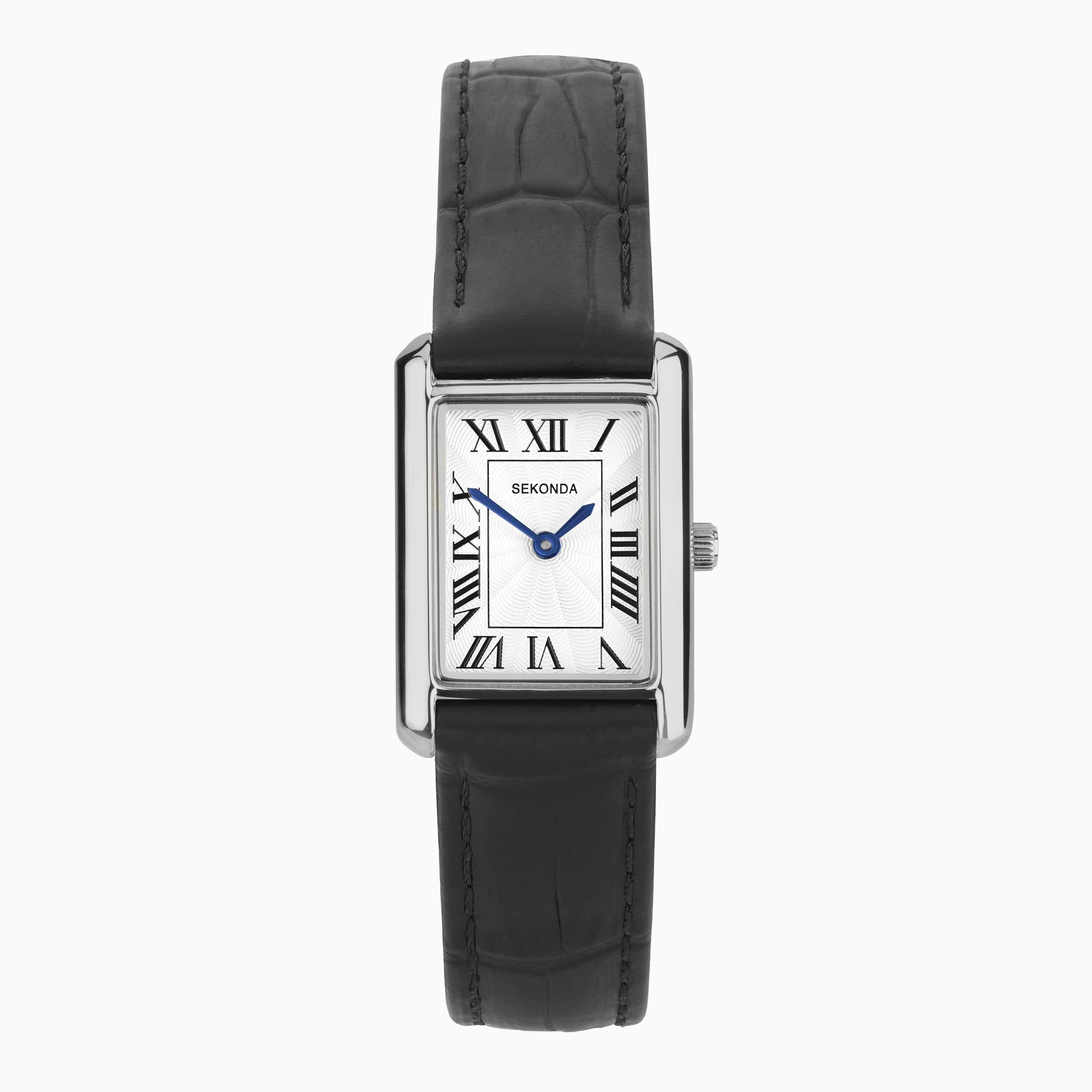 Sekonda Women's Silver/Black Colette Stone Set Watch | Case And Leather Strap | 40744