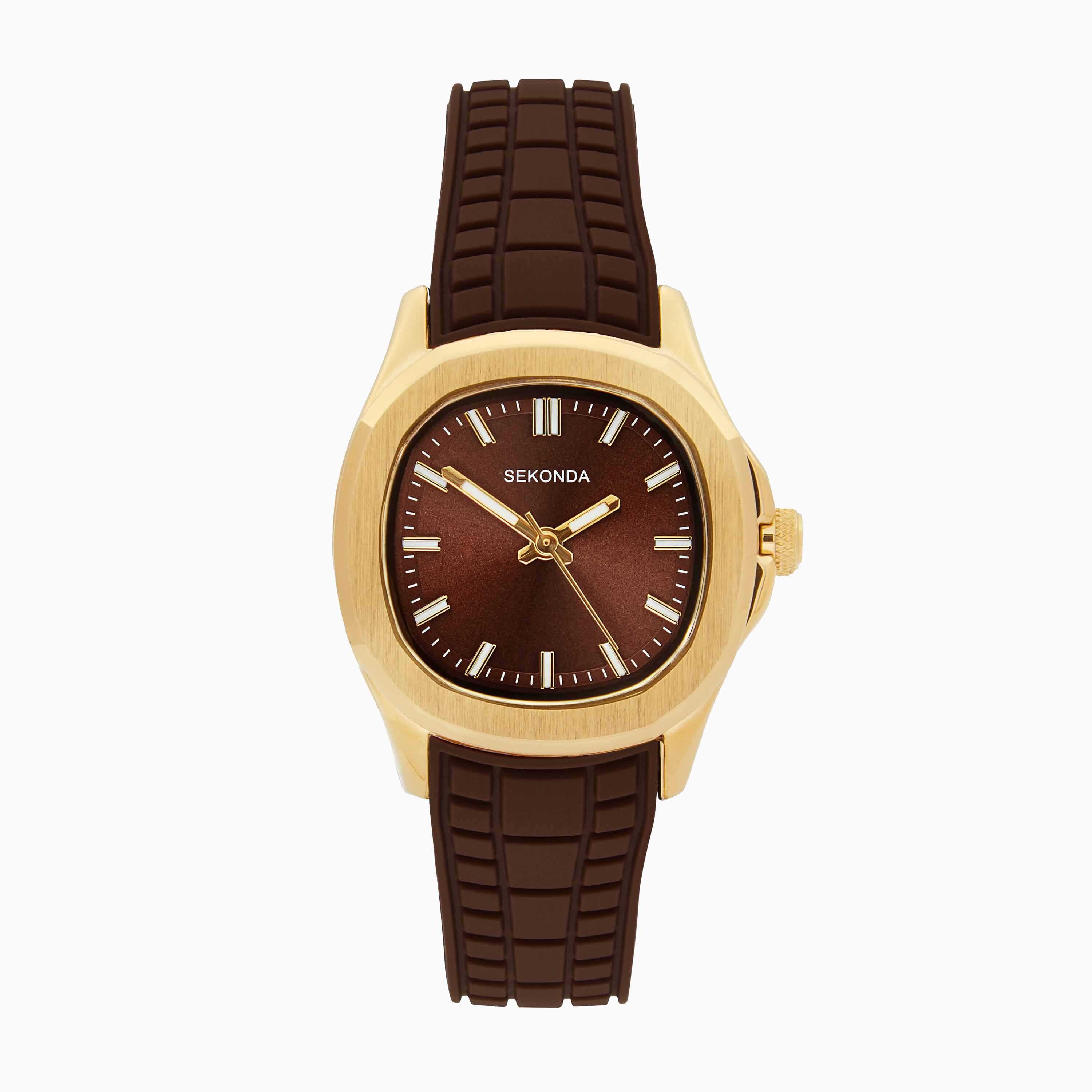 Sekonda Octaire Ladies Octaire Watch | Gold Case and Brown Silicone Strap | 40791