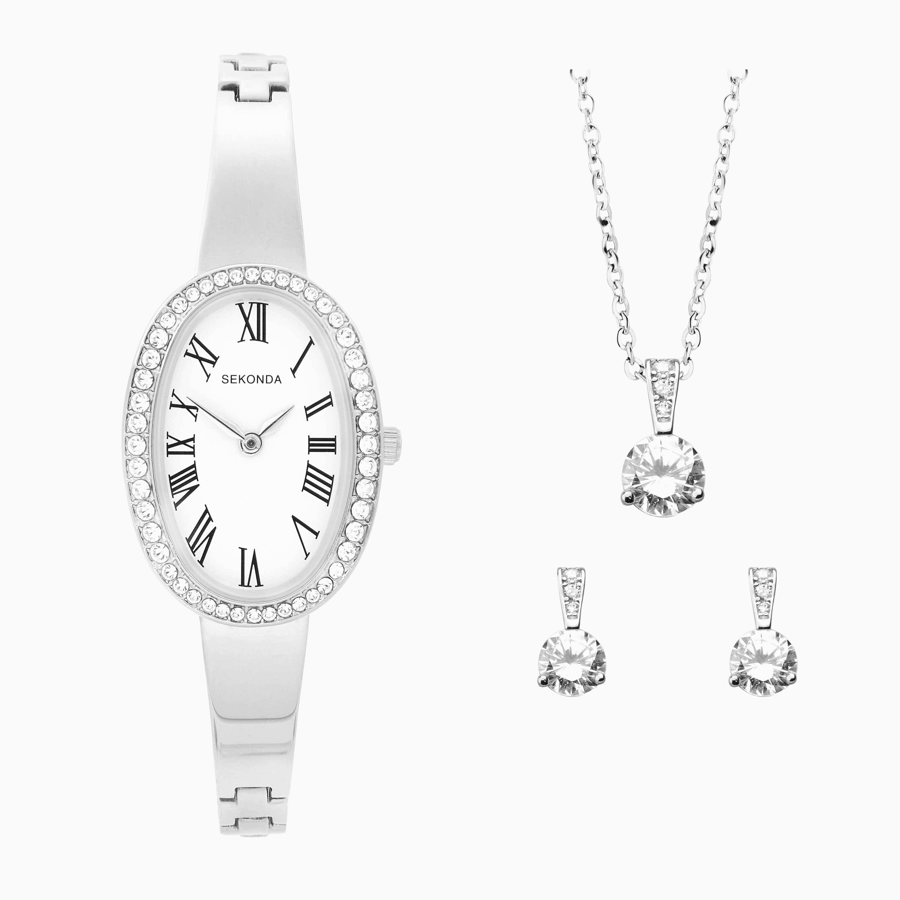 Sekonda Bellamy Ladies Gift Set | Silver Case and Black Leather Strap | 49098