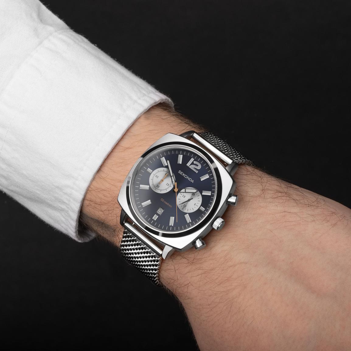Sekonda - Mens Airborne - Orologio Con Quadrante Nero Da 43mm Con Parte Superiore Del Cinturino In Pelle