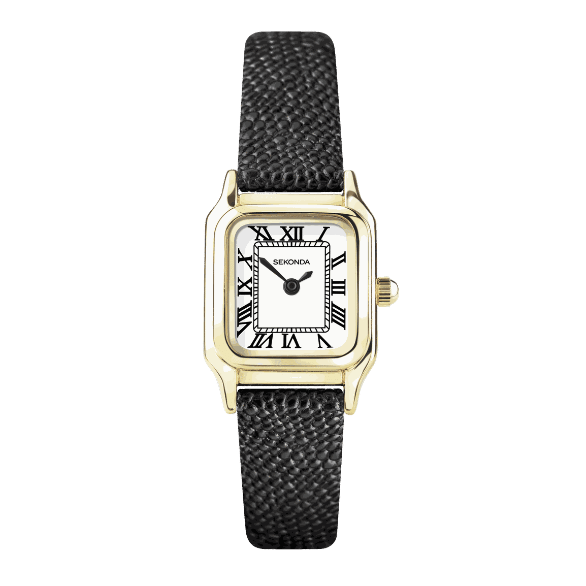 Sekonda Monica Ladies Watch | Gold Alloy Case & Black Leather Strap with White Dial | 40557