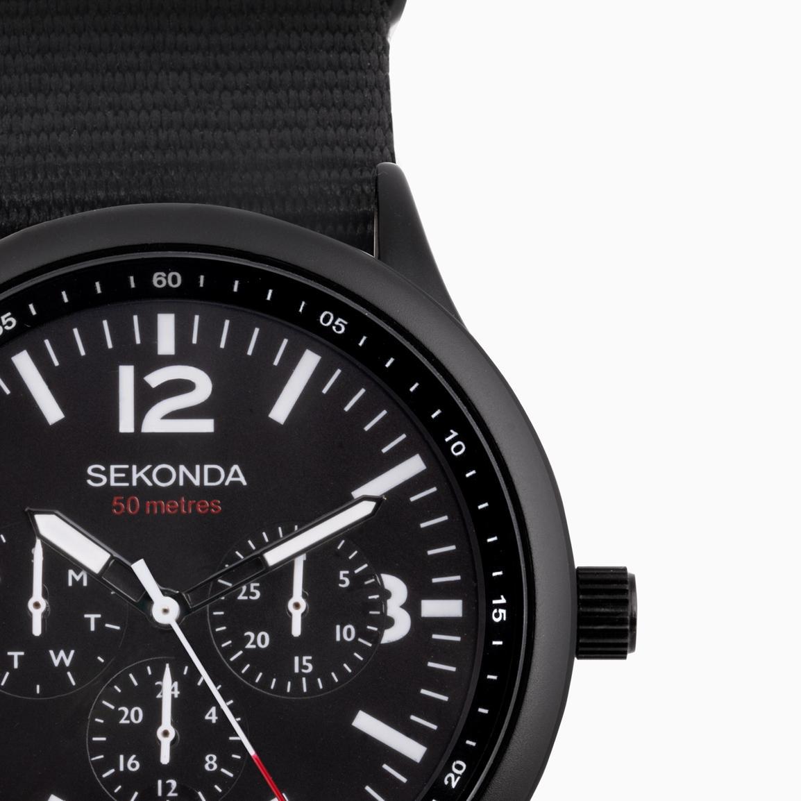 Sekonda Pilot Men's Watch | Black Alloy Case & Black Canvas Strap