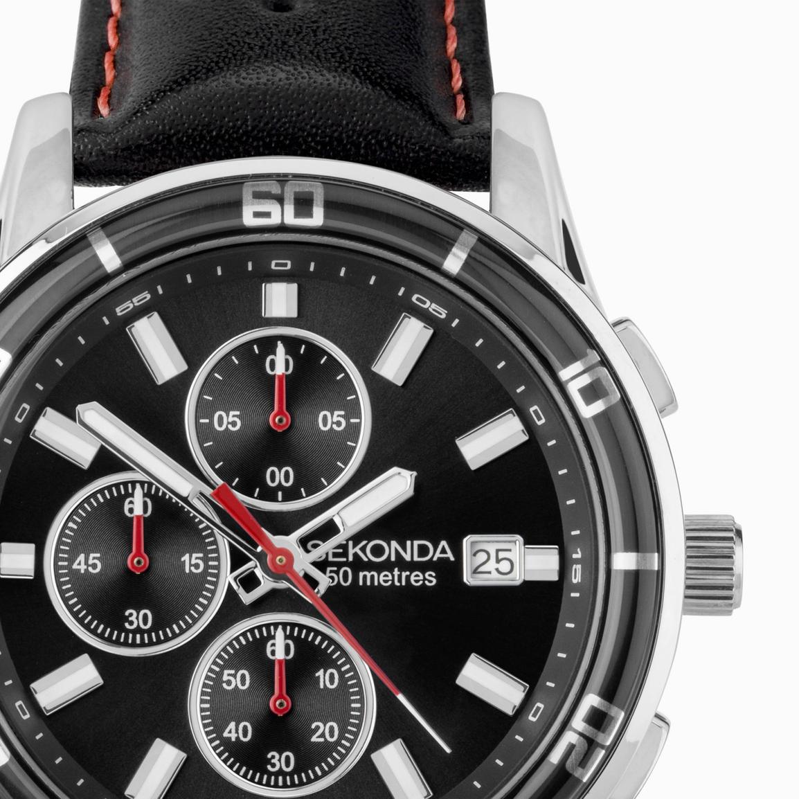 メンズウェア Black Watch Collared Snead Sekonda Midnight Chronograph Men's Watch | Silver Alloy Case