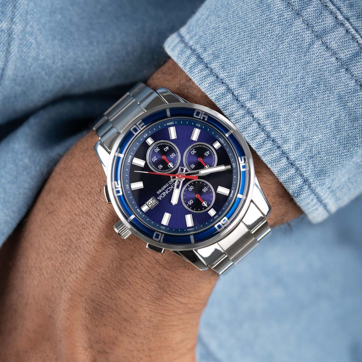 Orologio Cronografo Uomo Sekonda Sport Midnight, Cassa 44mm, Cinturino Acciaio Argentato, 50m Water Resistant