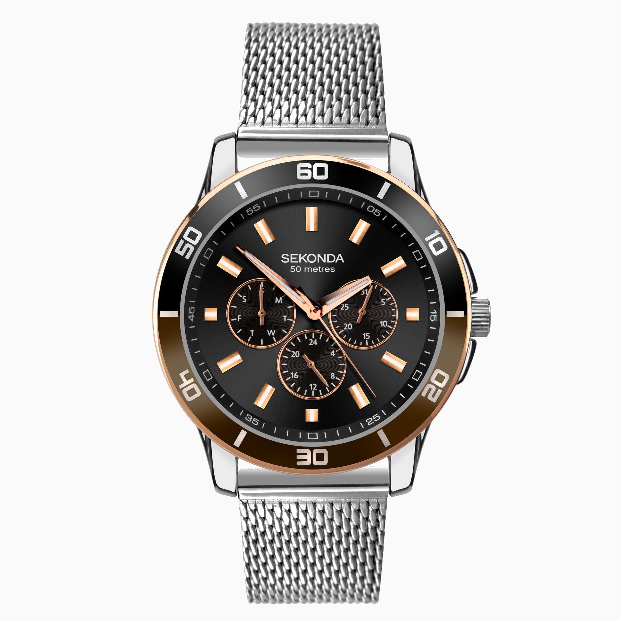 Sekonda Sekonda Sports Men's Watch | Silver Case & Stainless Steel Mesh Bracelet with Brown Dial | 1841