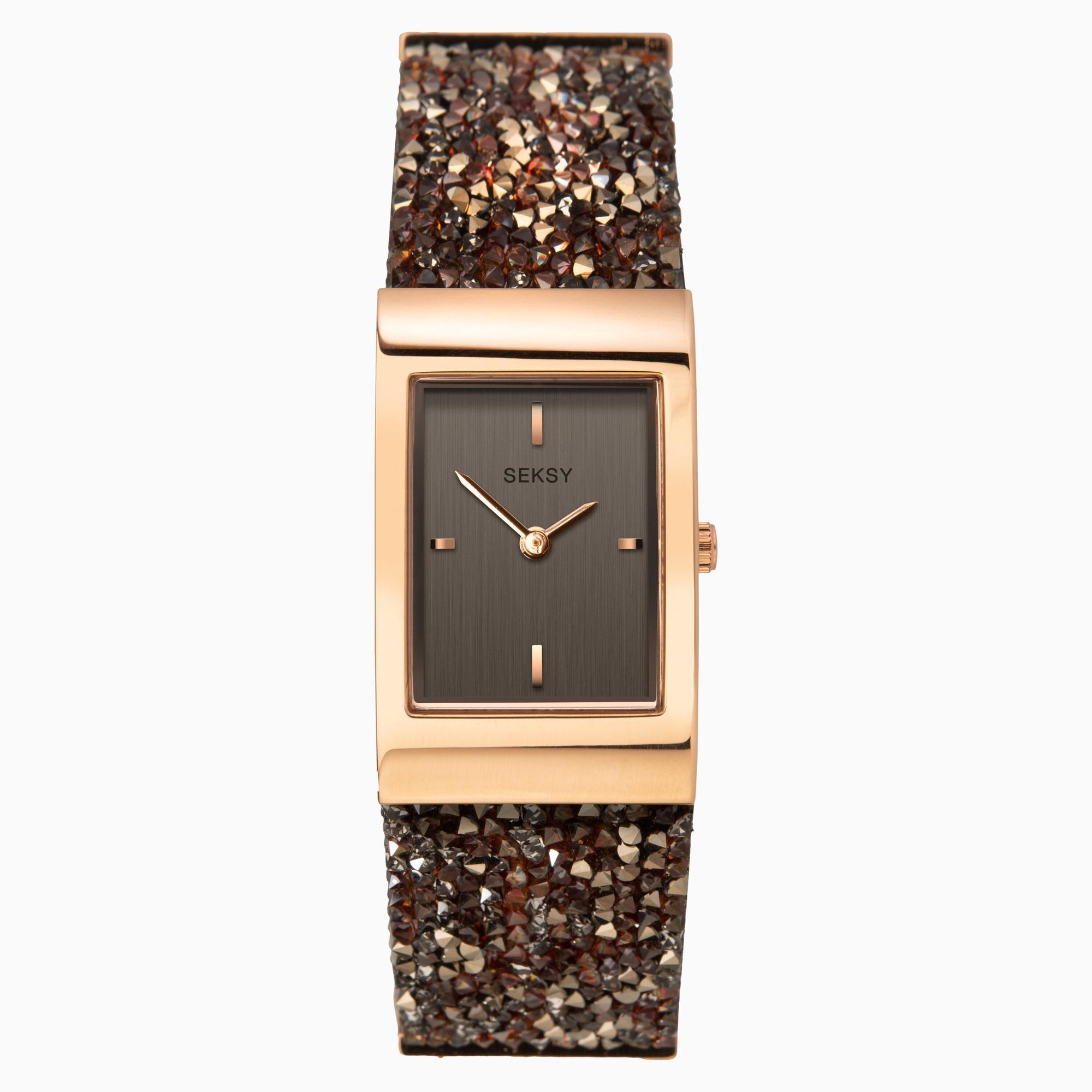 Seksy Seksy Rocks® Ladies Dress Watch | Rose Gold Case & Brass Bracelet with Grey Dial | 2706