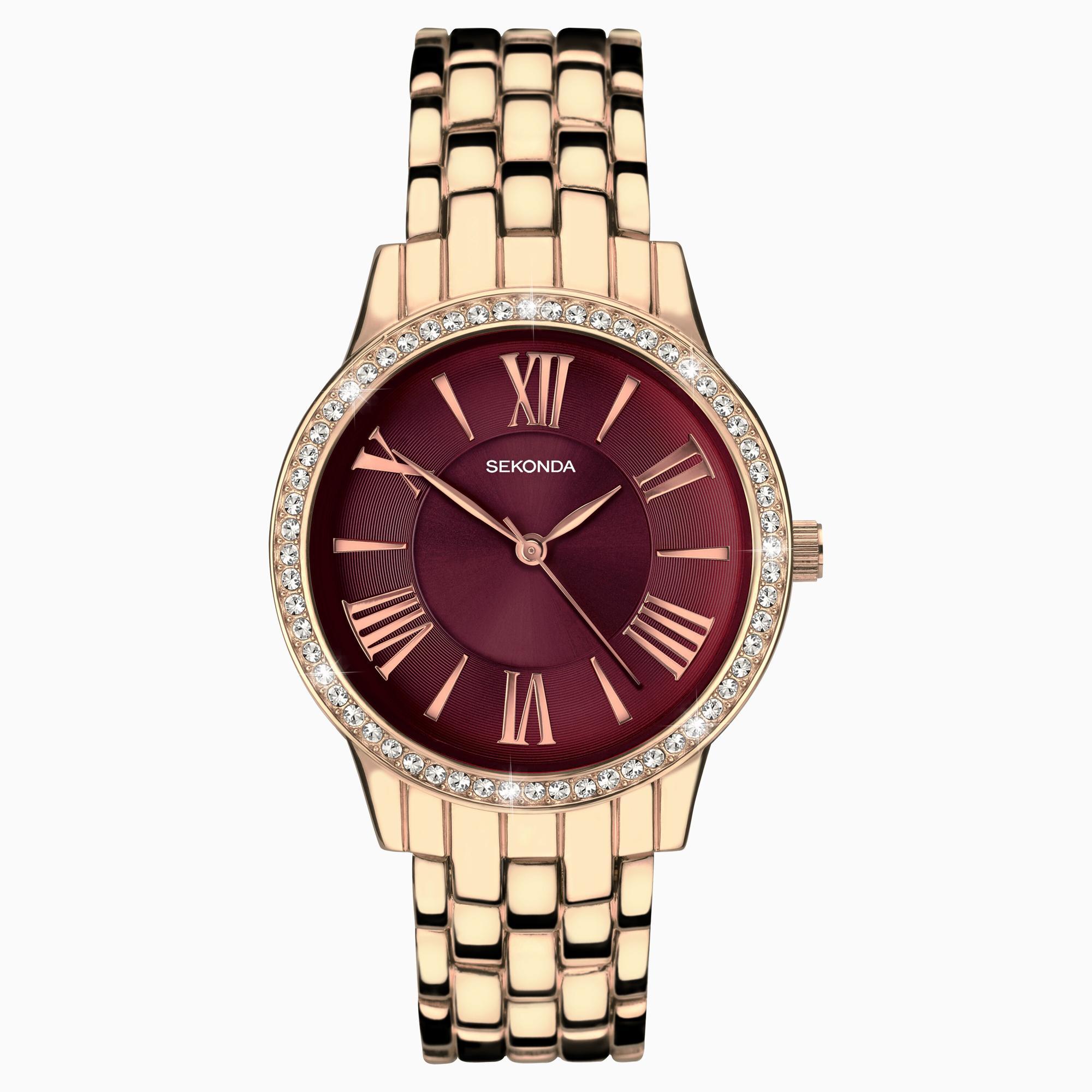 Sekonda Sekonda Charlotte Ladies Watch | Rose Gold Case & Alloy Bracelet with Ruby Dial | 40290