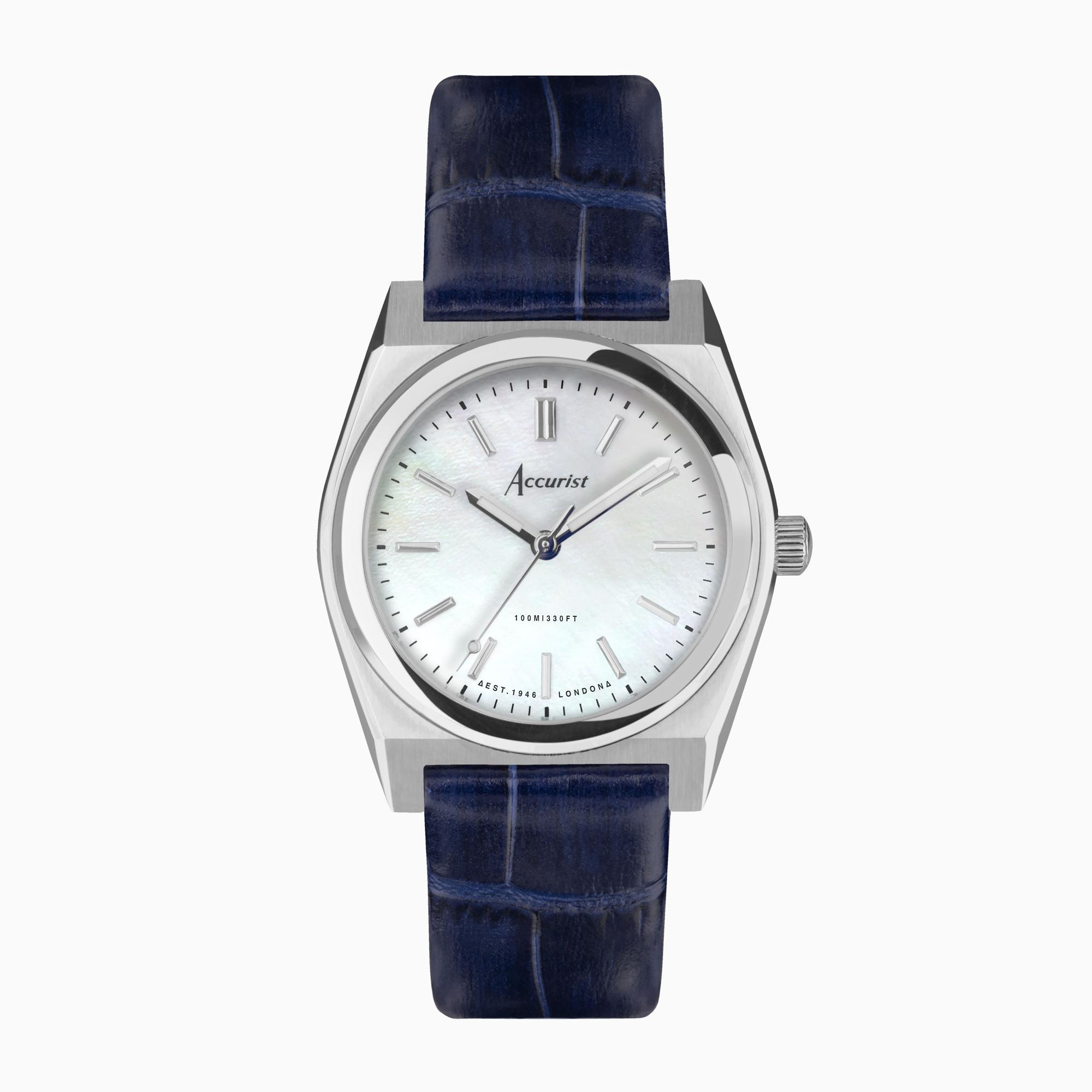 Accurist Accurist Origin Ladies Watch | Silver Case & Blue Leather Strap with Blue Dial | 34mm