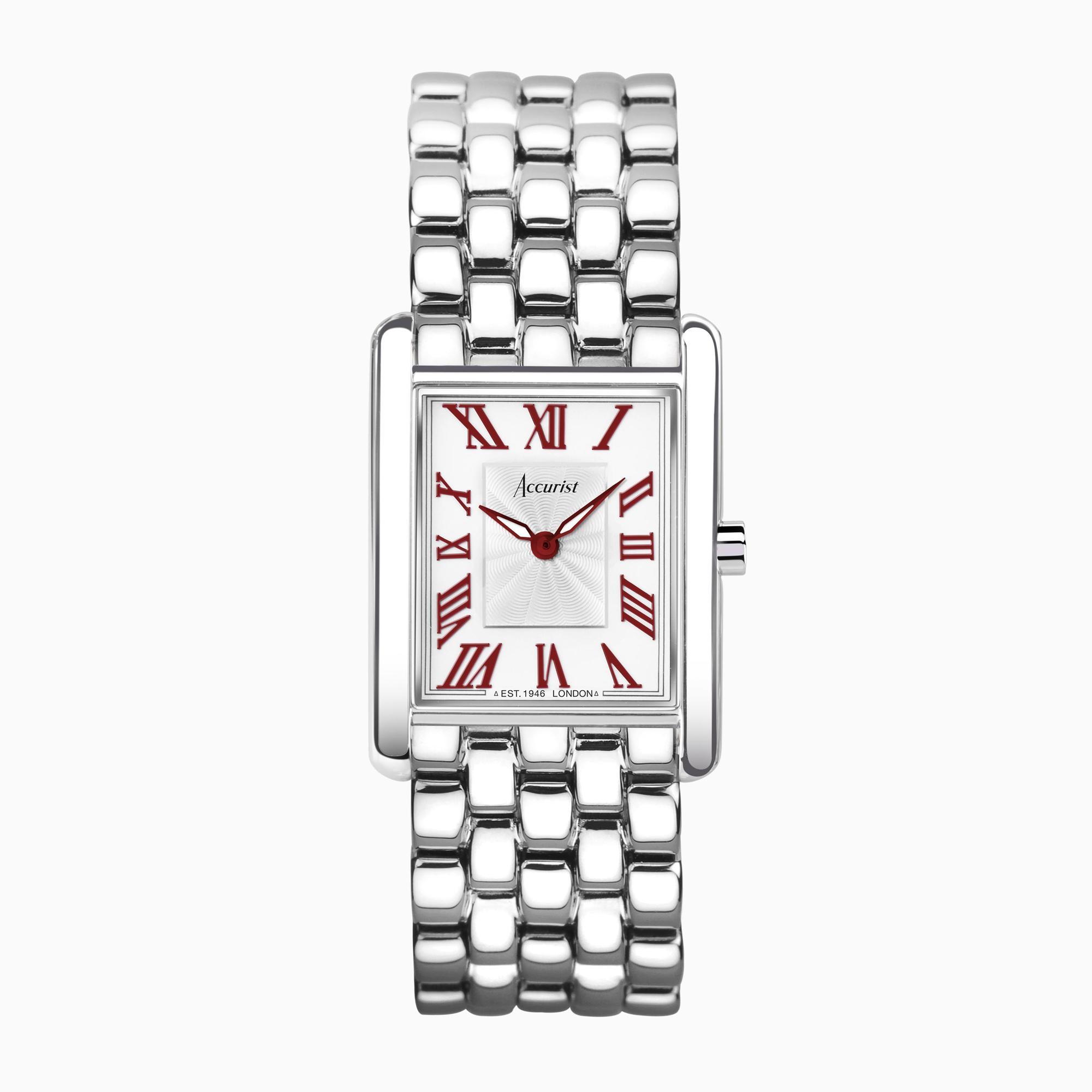 Accurist Accurist Rectangle Ladies Watch | Silver Case & Stainless Steel Bracelet with White Dial | 26mm