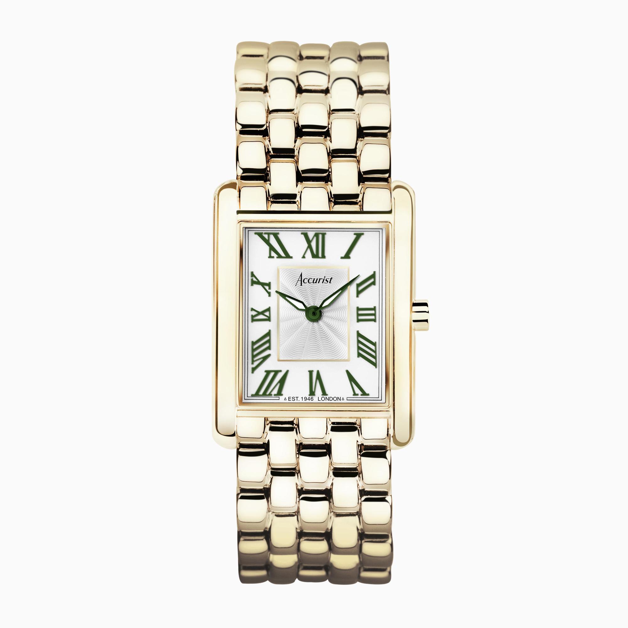 Accurist Accurist Rectangle Ladies Watch | Gold Case & Stainless Steel Bracelet with White Dial | 26mm