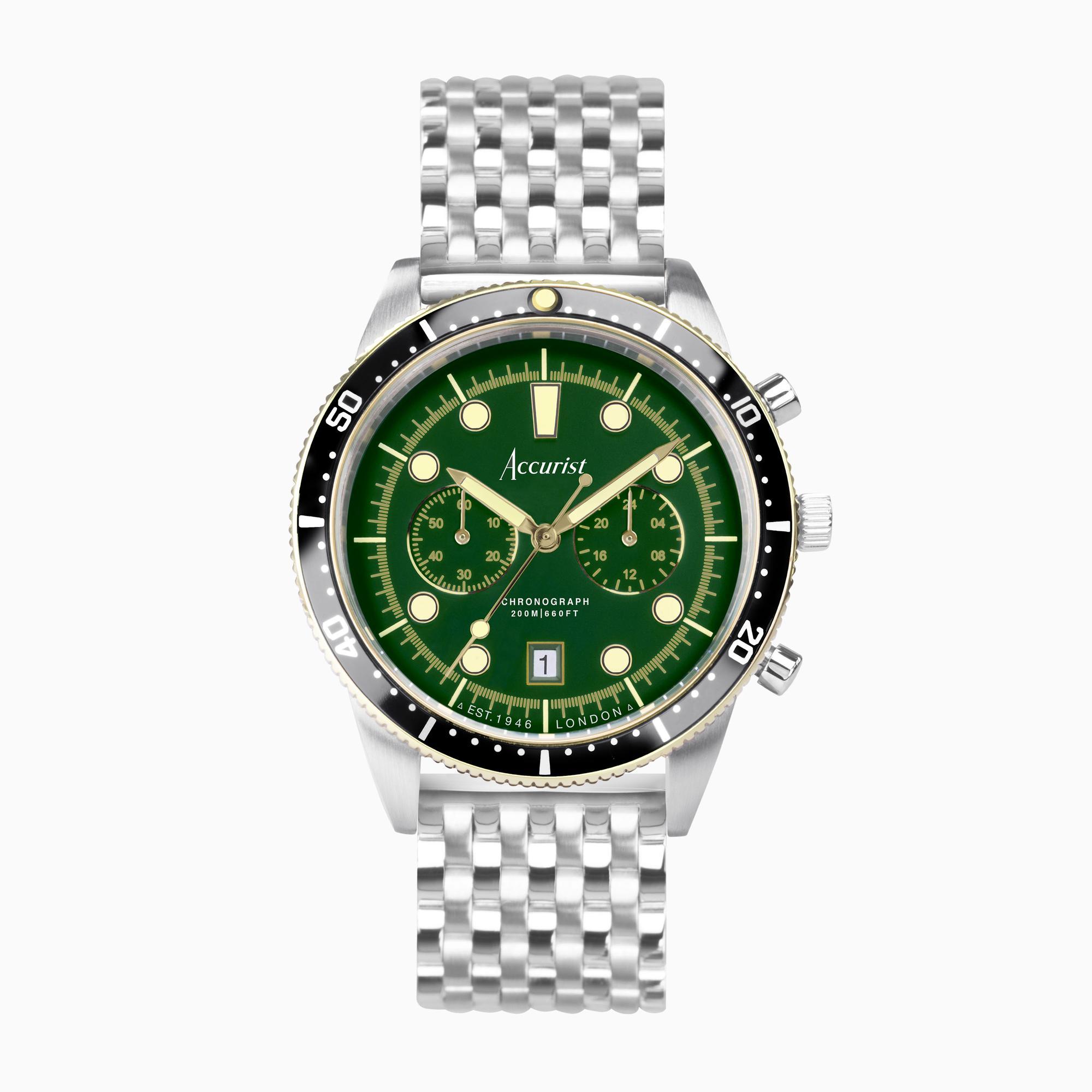 Accurist Accurist Dive Men's Chronograph Watch | Two Tone Case & Stainless Steel Bracelet with Samphire Green Dial | 42mm