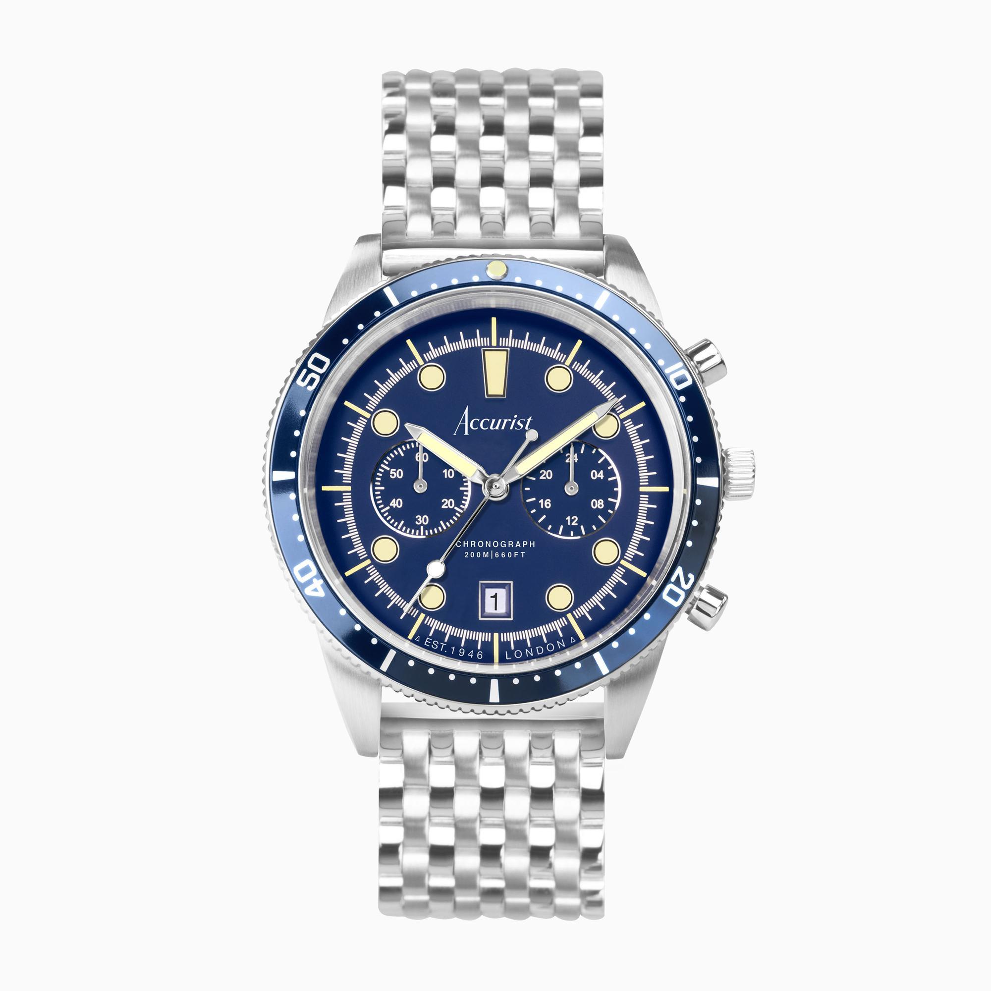 Accurist Accurist Dive Men's Chronograph Watch | Silver Case & Stainless Steel Bracelet with Windermere Blue Dial | 42mm