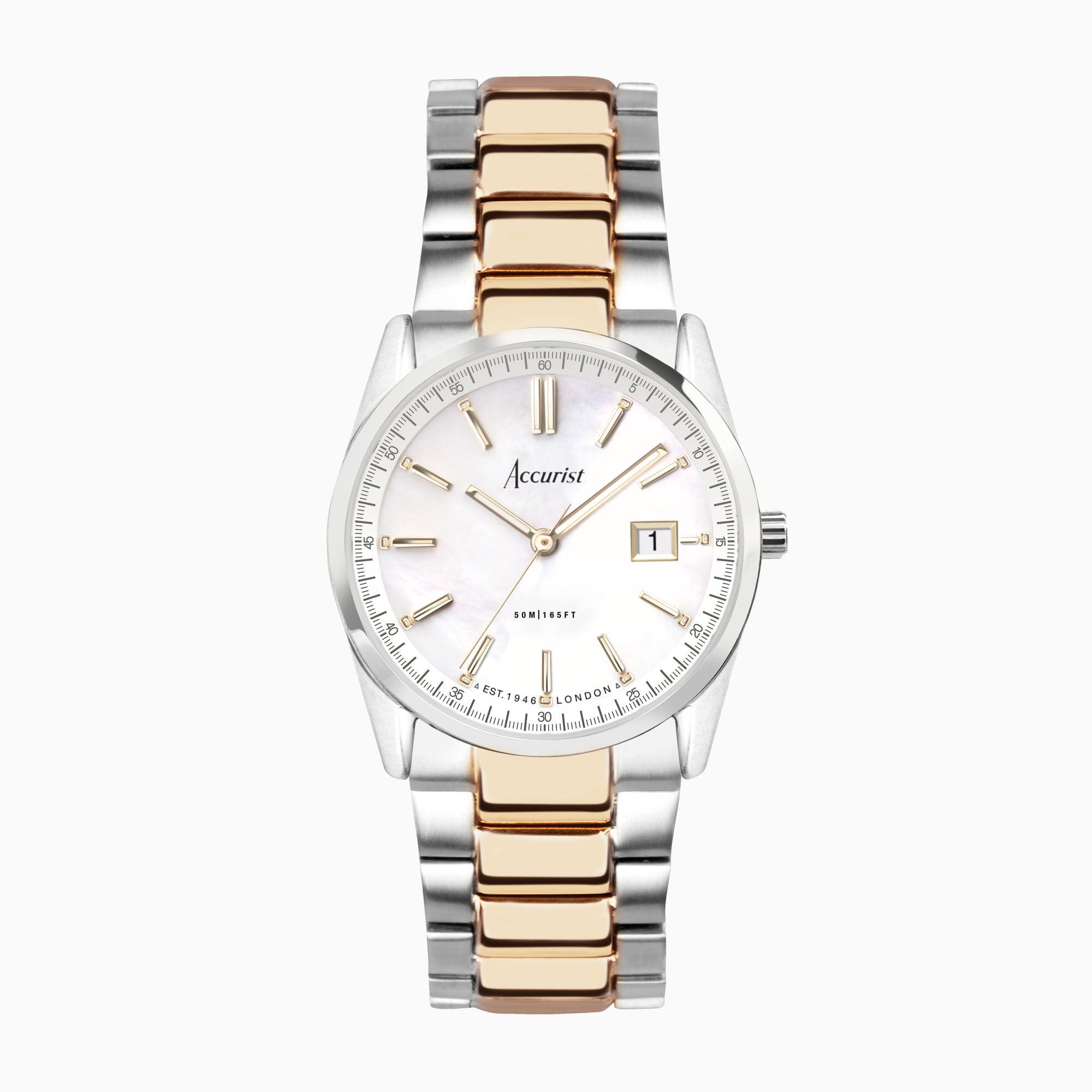 Accurist Accurist Everyday Ladies Watch | Silver Case & Two Tone Bracelet with White Dial | 30mm