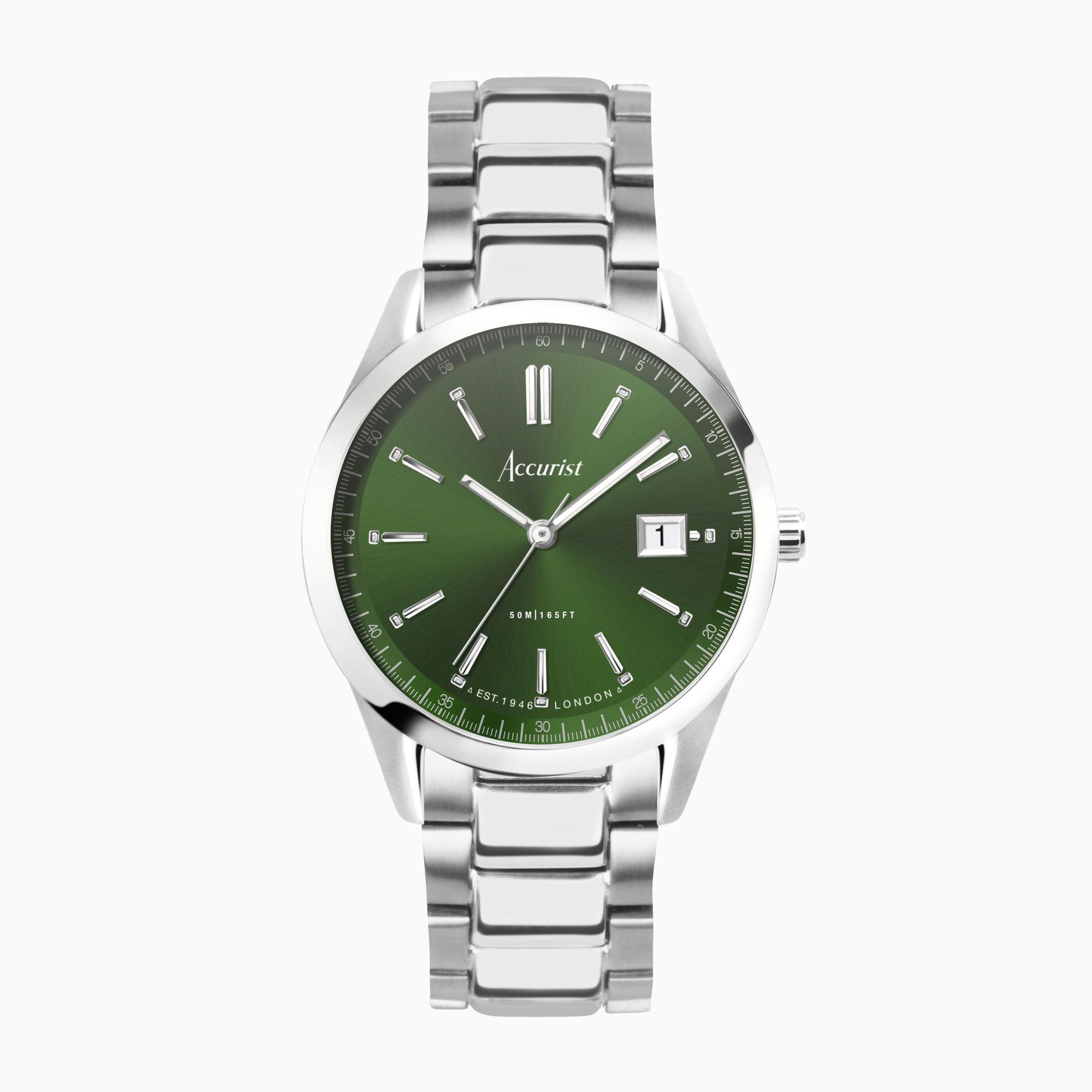 Accurist Accurist Everyday Unisex Watch | Silver Case & Stainless Steel Bracelet With Forest Green D