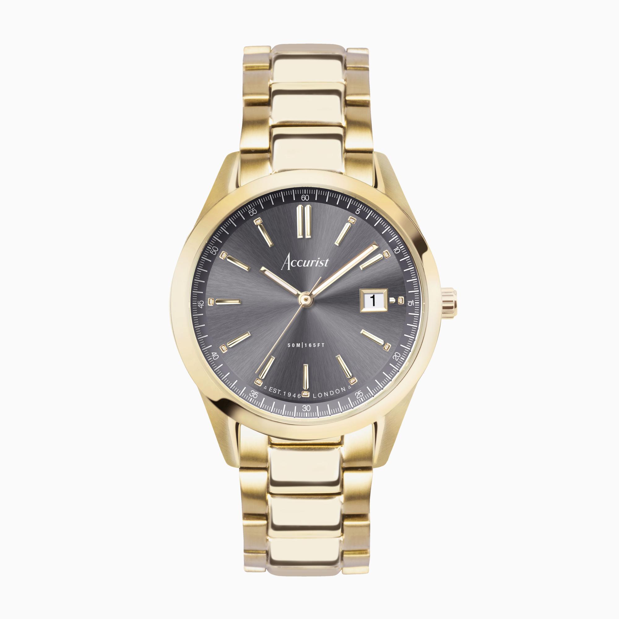 Accurist Accurist Everyday Unisex Watch | Gold Case & Stainless Steel Bracelet with Grey Dial | 36mm