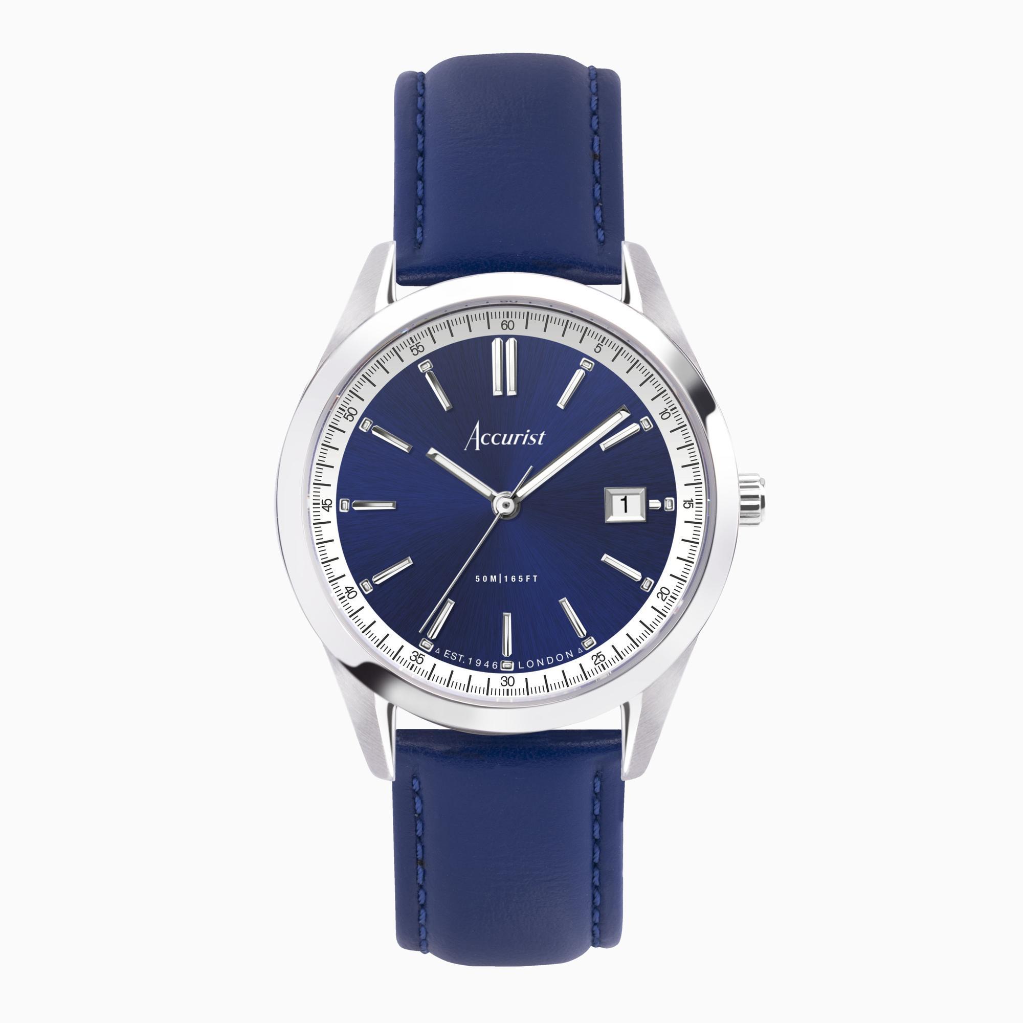 Accurist Accurist Everyday Men's Watch | Silver Case & Blue Leather Strap with Oxford Blue Dial | 40mm