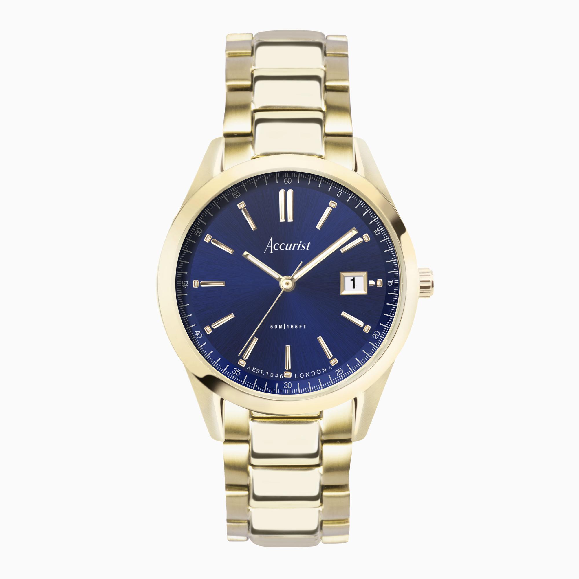 Accurist Accurist Everyday Men's Watch | Gold Case & Stainless Steel Bracelet with Oxford Blue Dial | 40mm