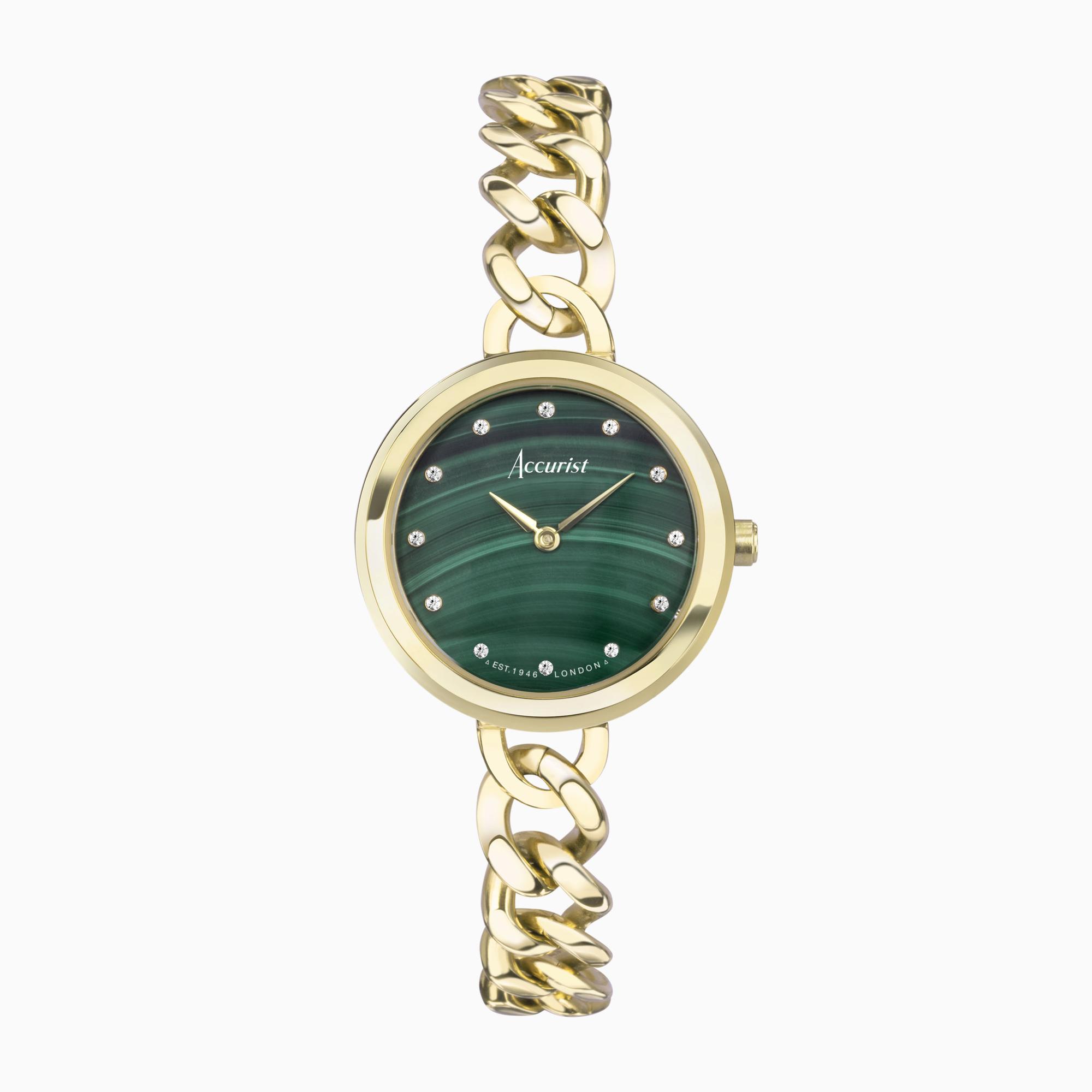 Accurist Accurist Jewellery Ladies Watch | Gold Case & Stainless Steel Bracelet with Green Malachite Dial | 28mm