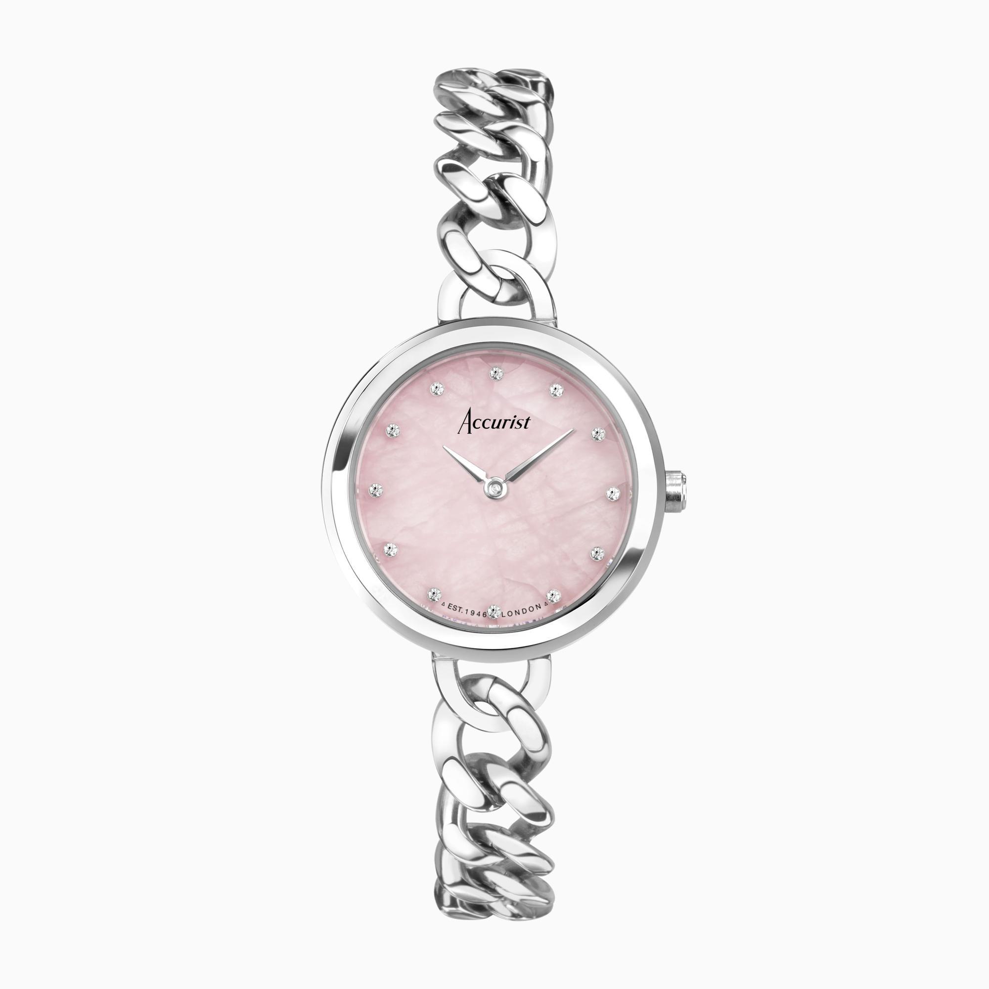 Accurist Accurist Jewellery Ladies Watch | Silver Case & Stainless Steel Bracelet with Rose Quartz Dial | 28mm