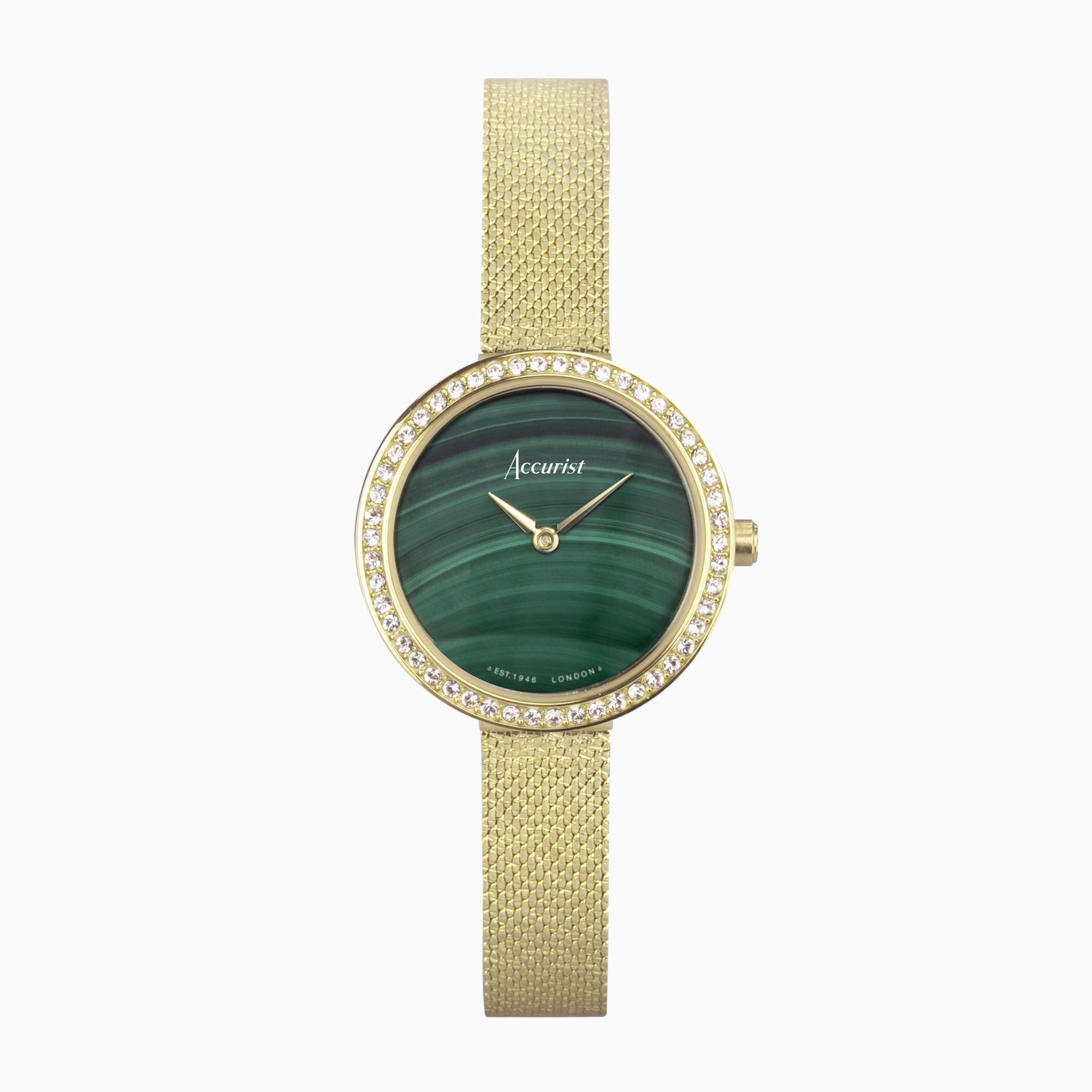 Accurist Accurist Jewellery Ladies Watch | Gold Case & Stainless Steel Bracelet with Green Malachite Dial | 28mm