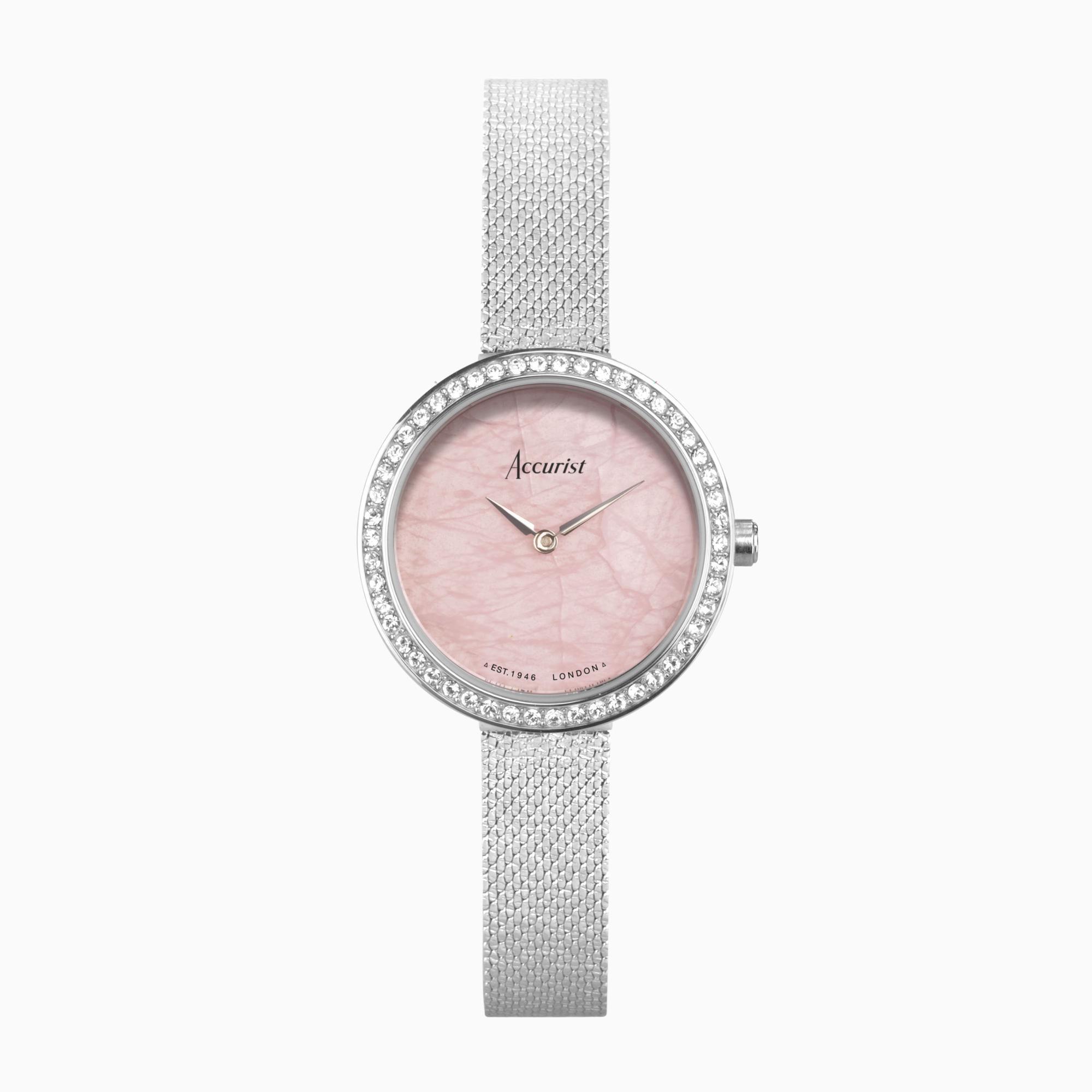 Accurist Accurist Jewellery Ladies Watch | Silver Case & Stainless Steel Bracelet with Rose Quartz Dial | 28mm