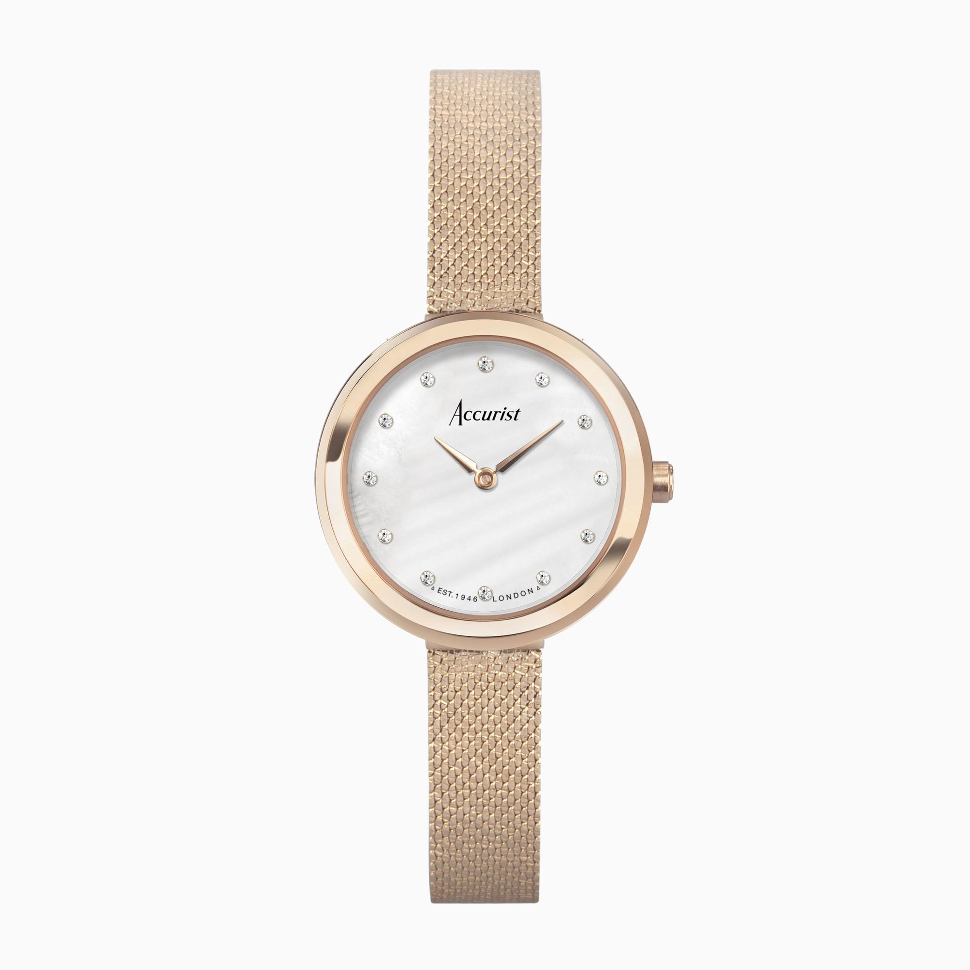 Accurist Accurist Jewellery Ladies Watch | Rose Gold Case & Stainless Steel Mesh Bracelet with Mother of Pearl Dial | 28mm