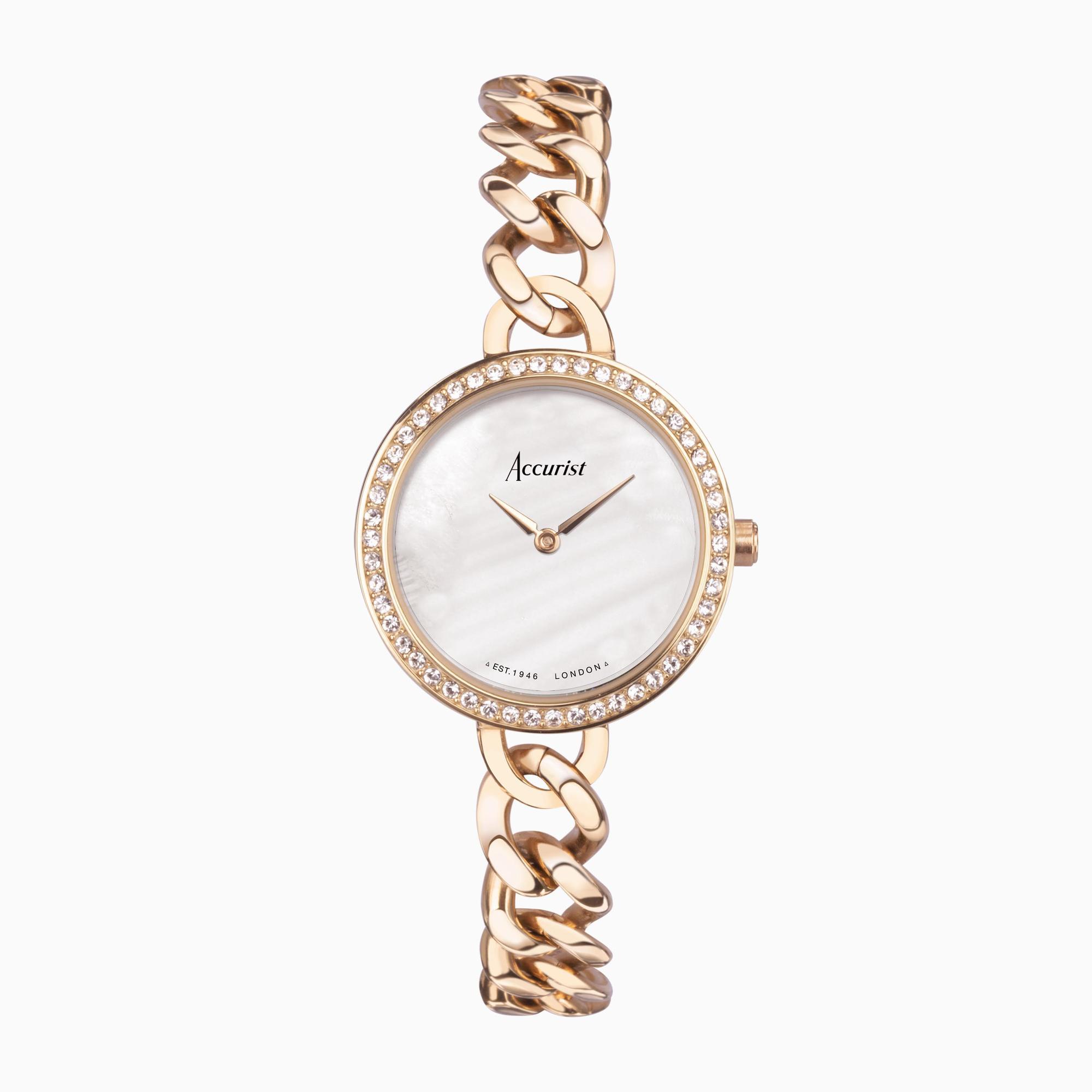 Accurist Accurist Jewellery Ladies Watch | Rose Gold Case & Stainless Steel Bracelet with White Dial | 28mm