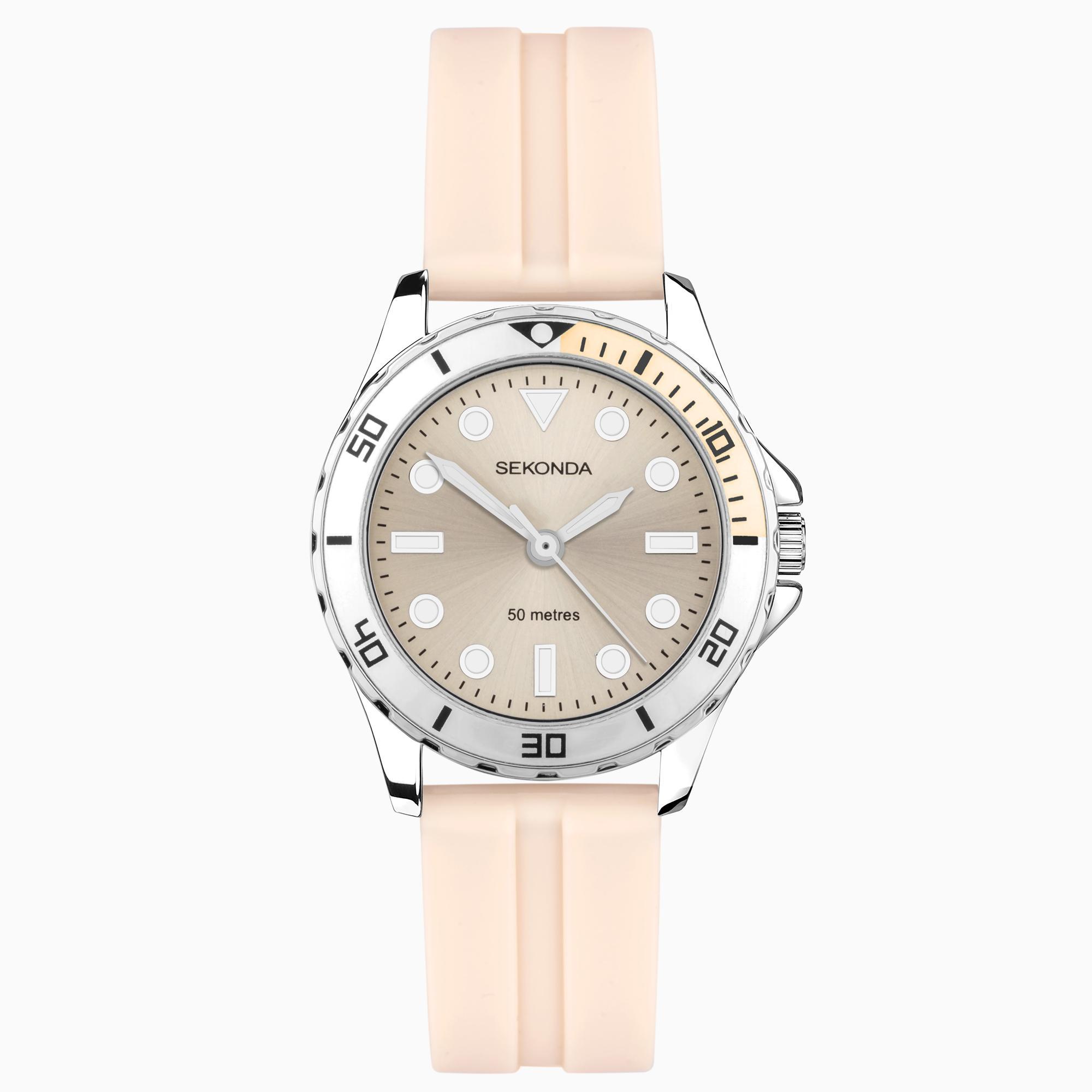 Sekonda Sekonda Balearic Ladies Watch | Silver Alloy Case & Peach Rubber Strap with Peach Dial | 40568