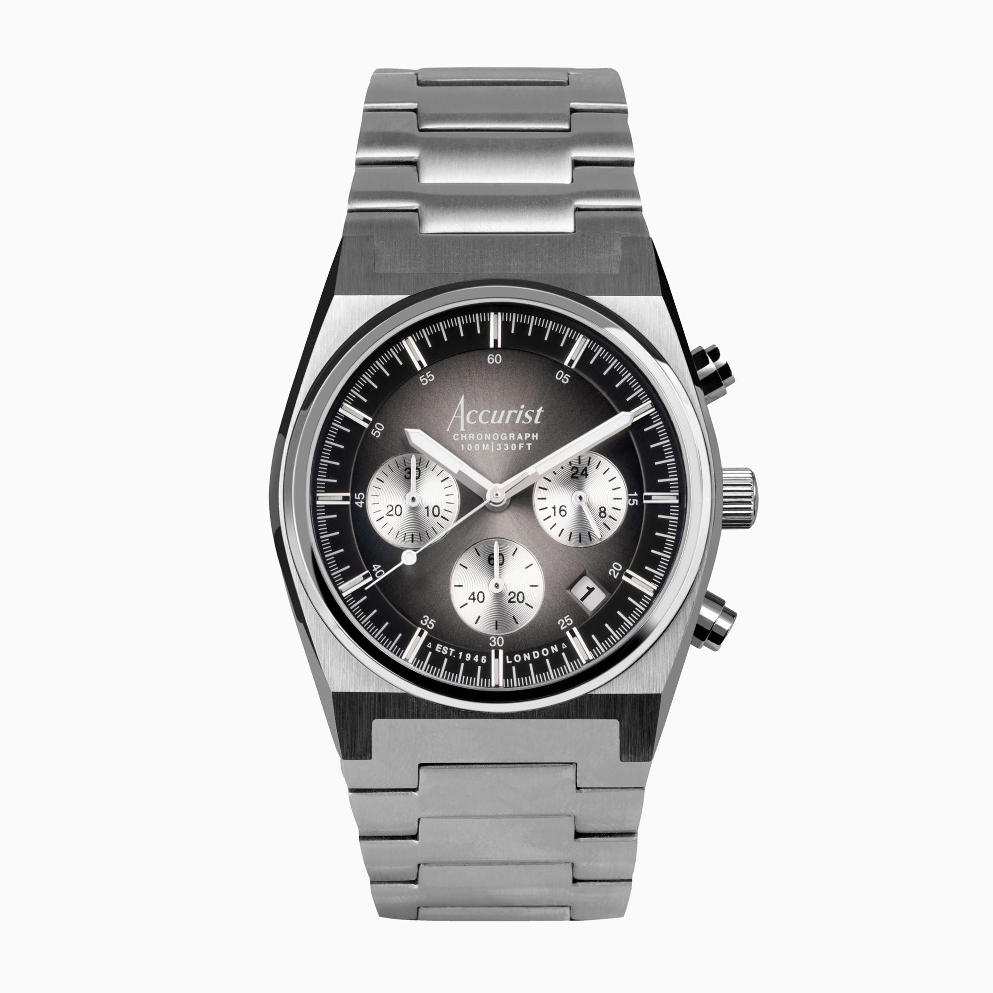 Accurist Accurist Origin Mens Chronograph Watch | Gunmetal Case & Stainless Steel Bracelet with Black Dial | 41mm
