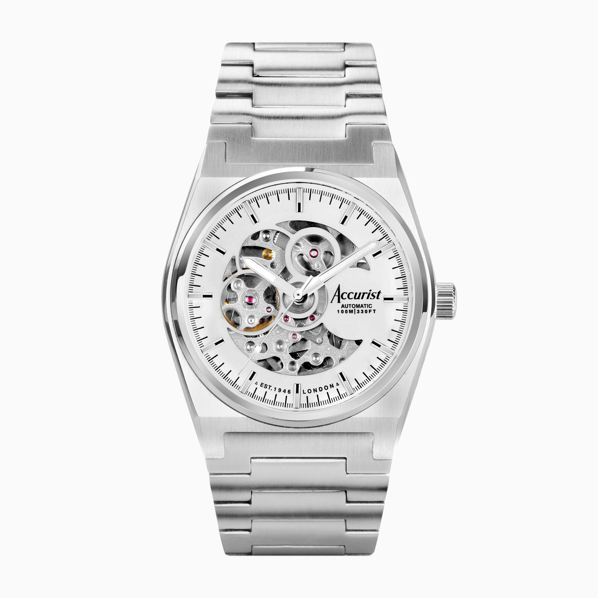 Accurist Accurist Origin Automatic Men’s Watch | Silver Stainless Steel Case & Bracelet with Skeleton Dial | 41mm