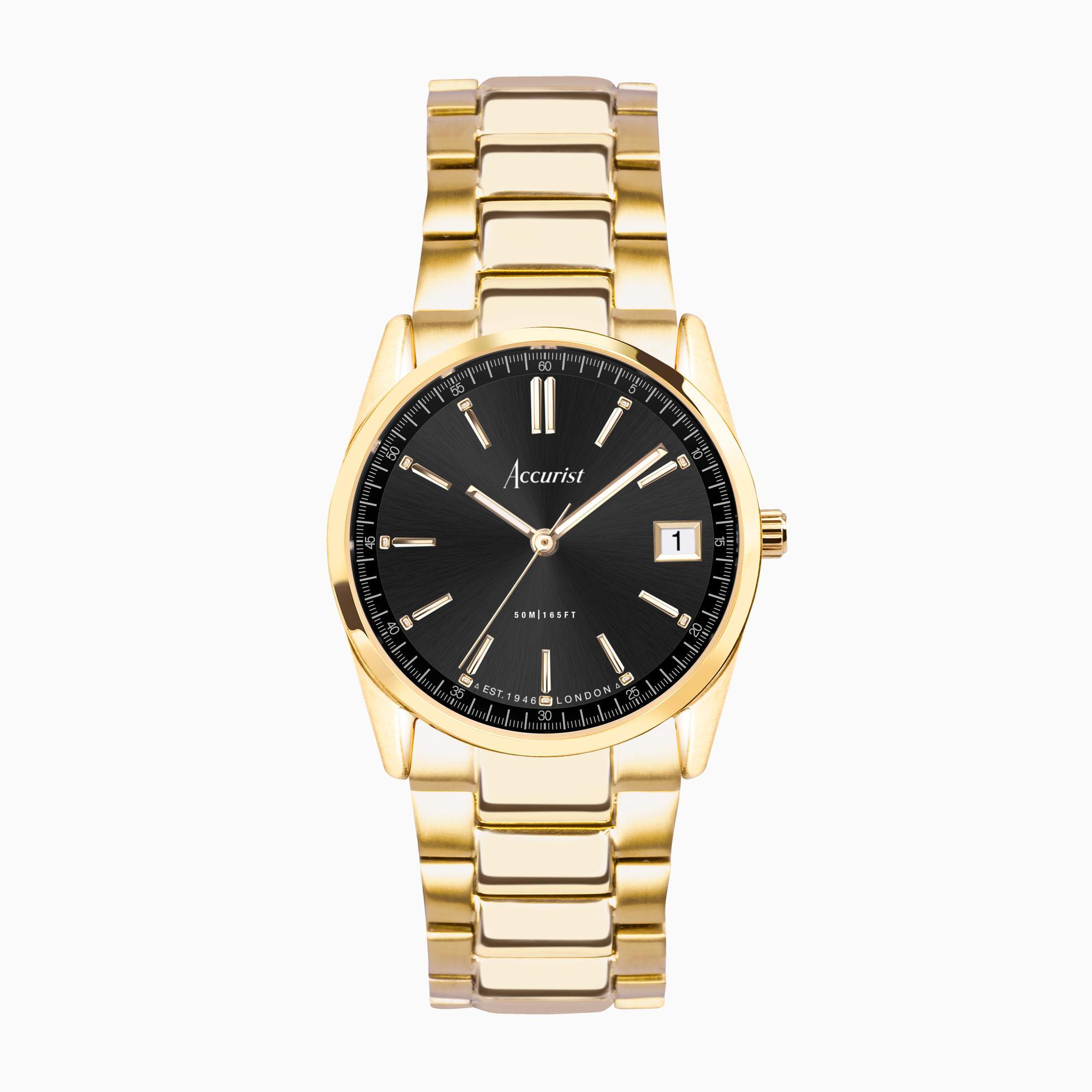 Accurist Accurist Everyday Ladies Watch | Gold Case & Stainless Steel Bracelet with Black Dial | 30mm