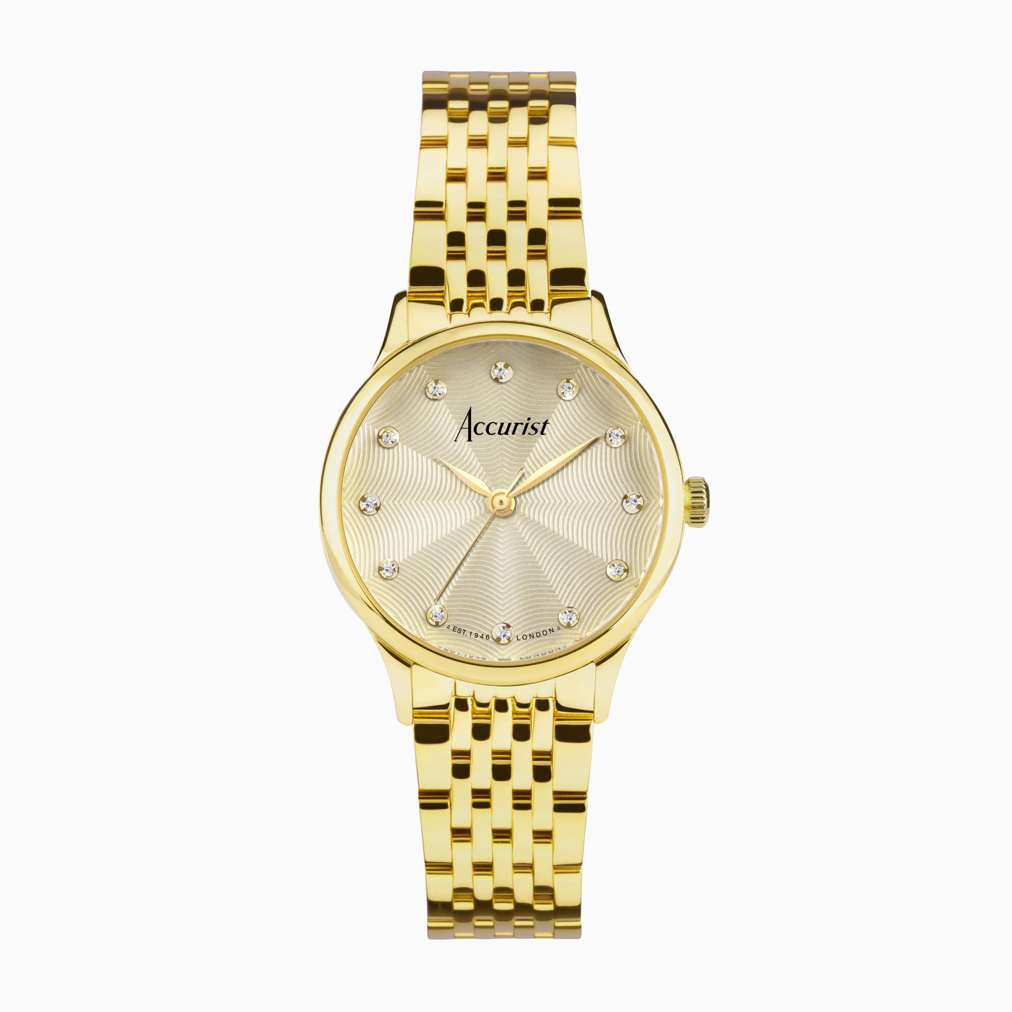 Accurist Accurist Dress Diamond Ladies Watch | Gold Stainless Steel Case & Bracelet with Champagne Dial | 28mm