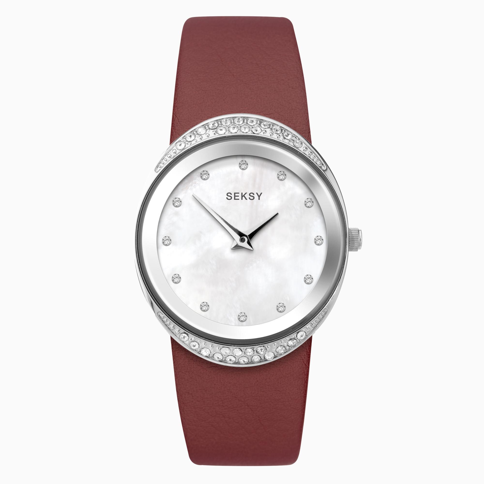 Seksy Seksy Ladies Watch | Silver Case & Leather Strap with White Dial | 2921