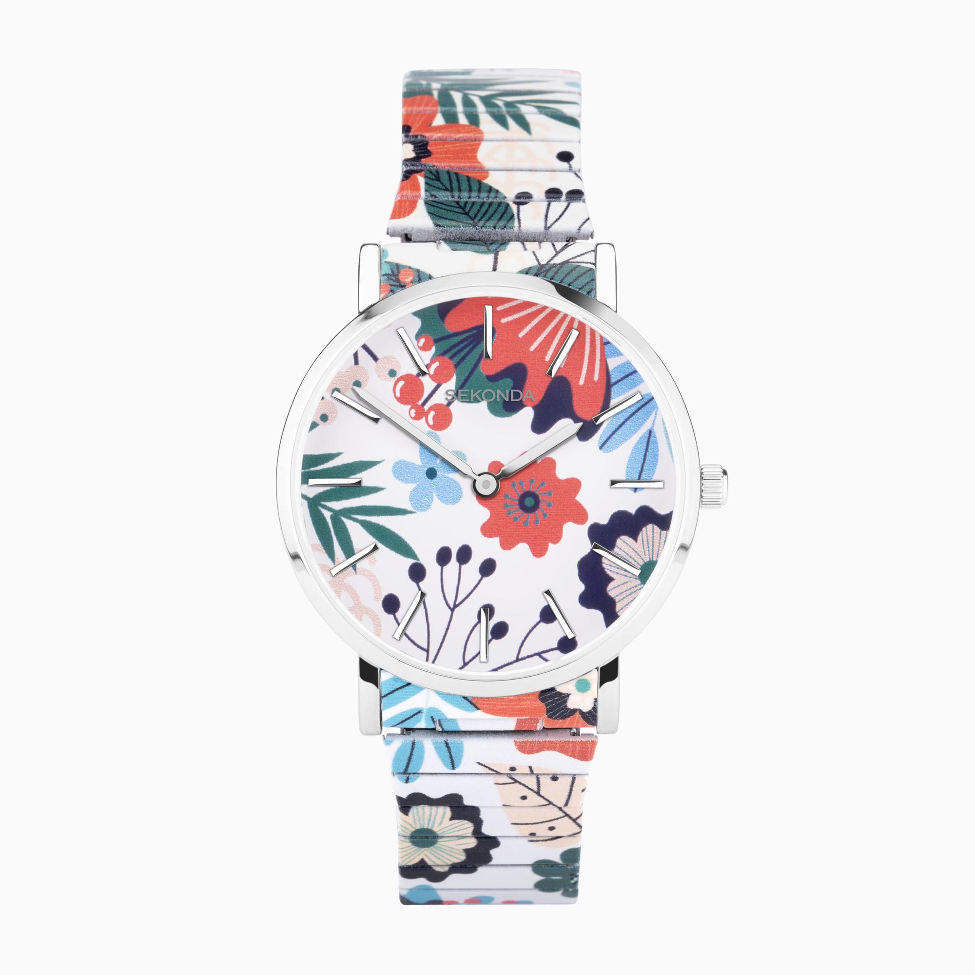 Sekonda Sekonda Maxima Ladies Watch | Silver Alloy Case & Stainless Steel Expander Bracelet with Floral Dial | 40582