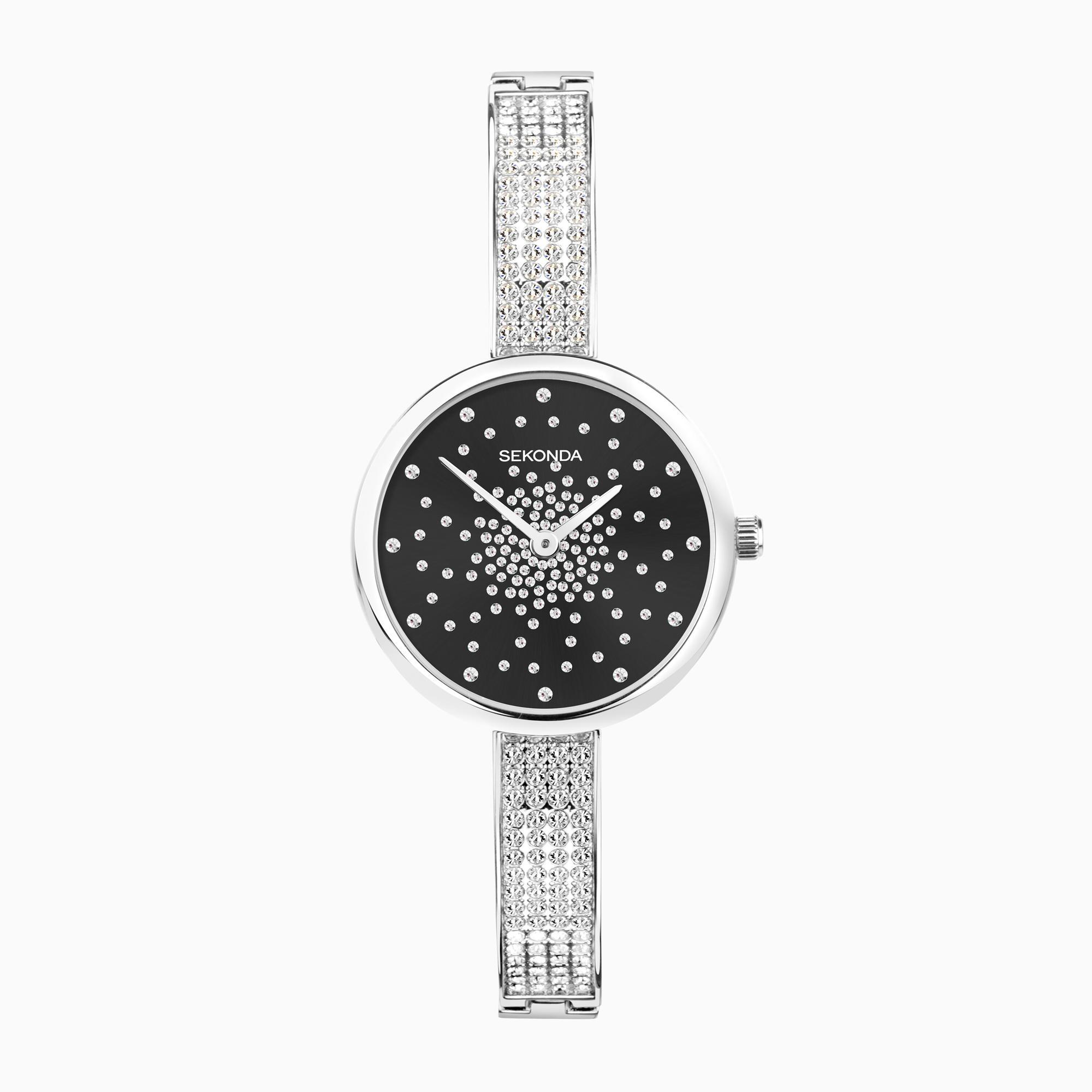 Sekonda Sekonda Celeste Starlet Ladies Watch | Silver Alloy Case & Bracelet with Black Dial | 40619
