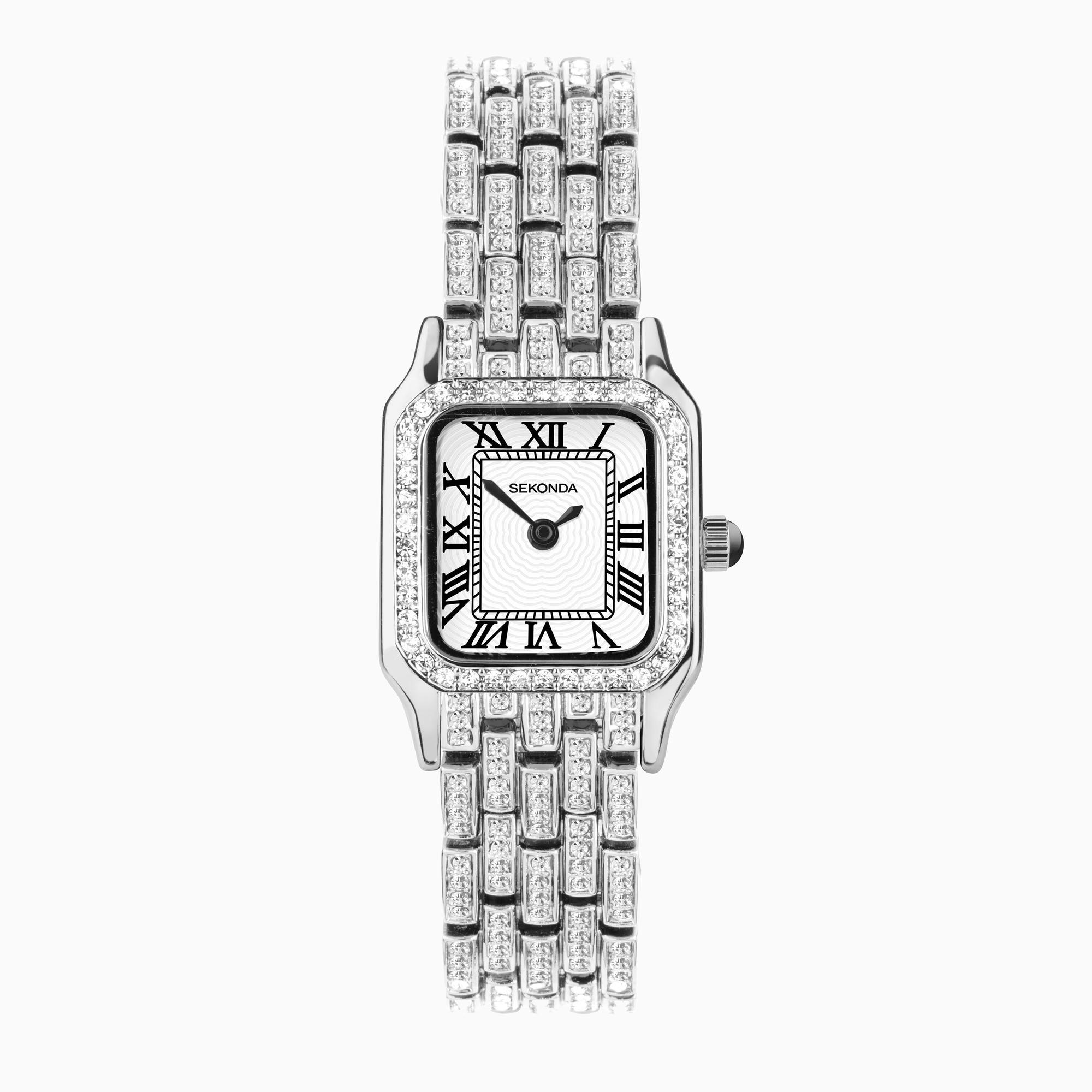 Sekonda Sekonda Monica Ladies Watch | Silver Alloy Case & Full Stone Set Bracelet with White Dial | 40660