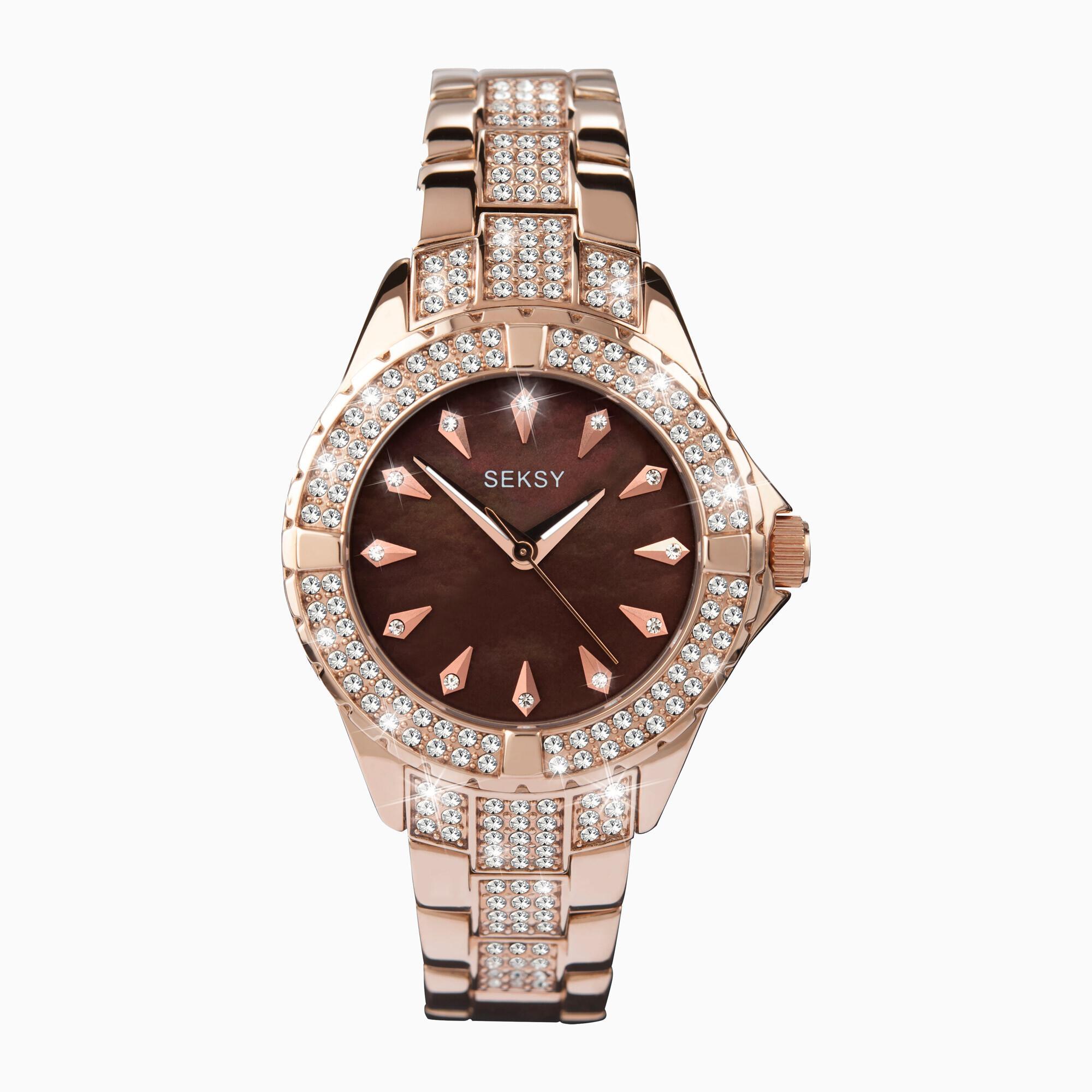 Seksy Seksy Dress Ladies Watch | Rose Gold Brass Case & Bracelet with Brown Mother of Pearl Dial | 4794